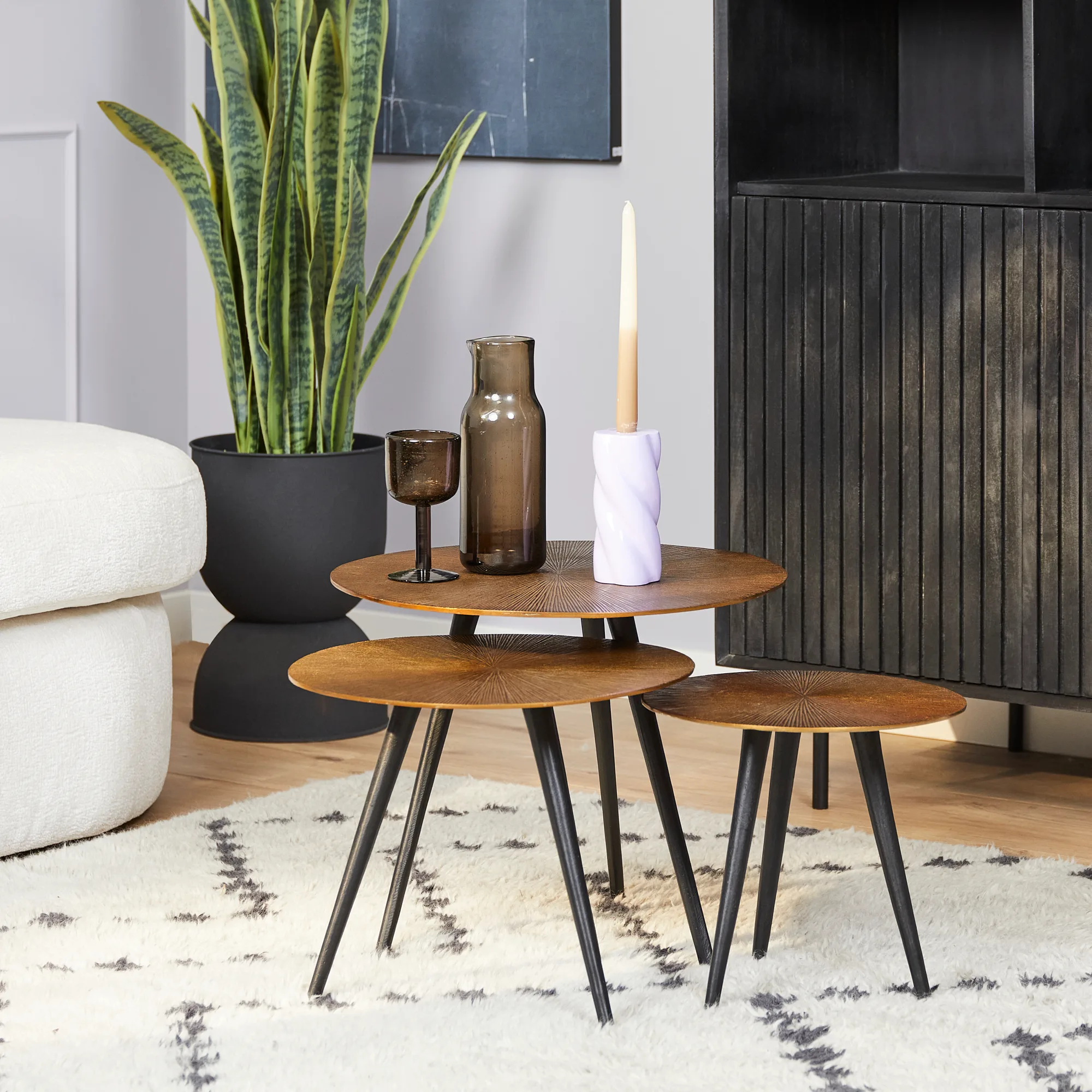 Bijzettafel set Ryas, Goud Aluminium (set van 3) - Starfurn