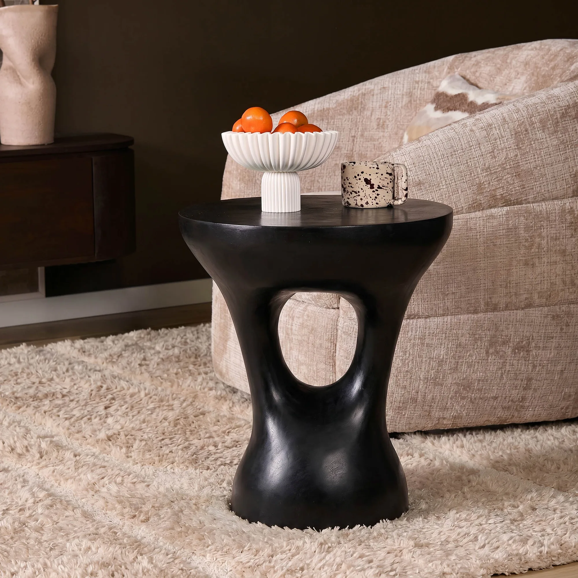 Ronde salontafel Amelie, zwart aluminium - Starfurn