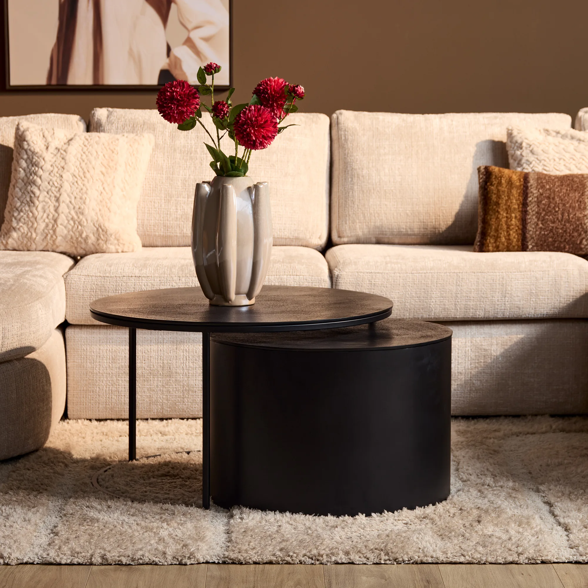 Ronde salontafel set Luna, zwart aluminium (set van 2) - Starfurn