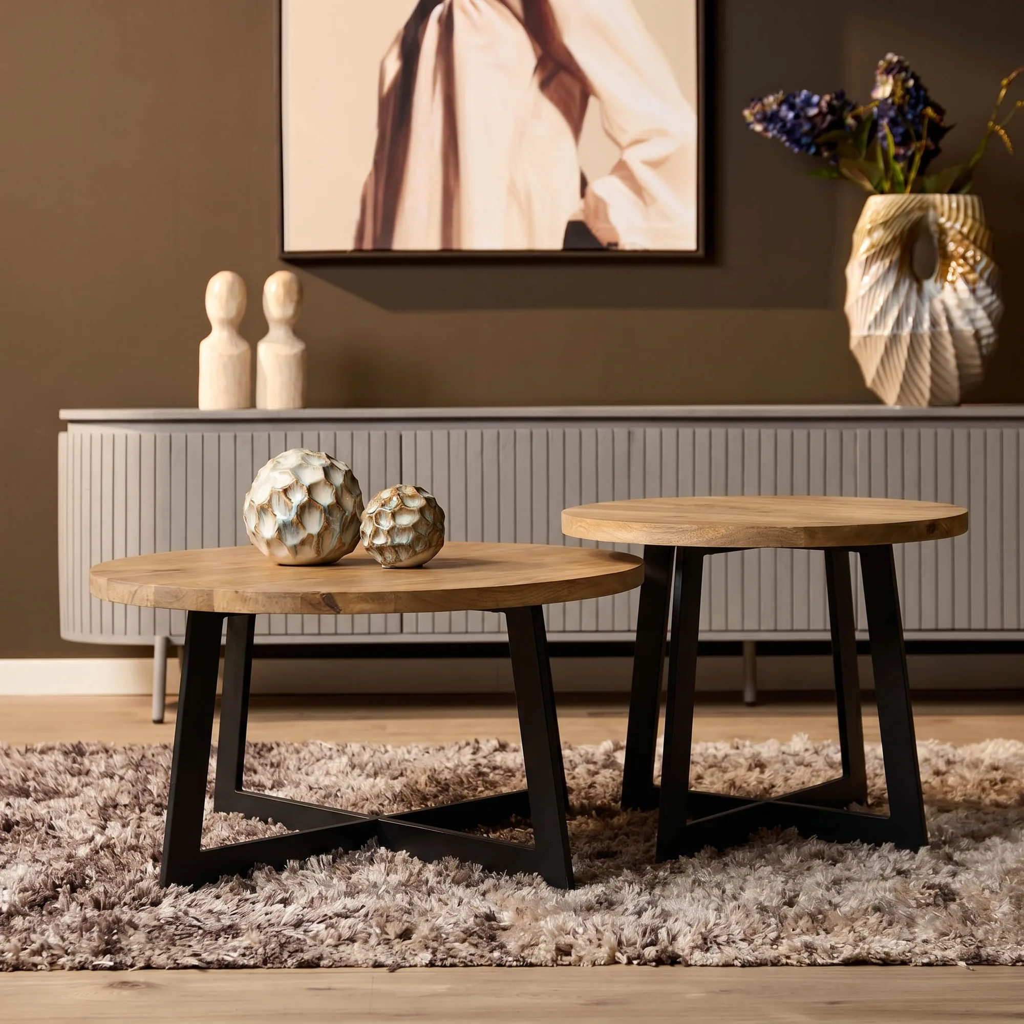 Salontafel set Atlanta, mangohout naturel - Starfurn