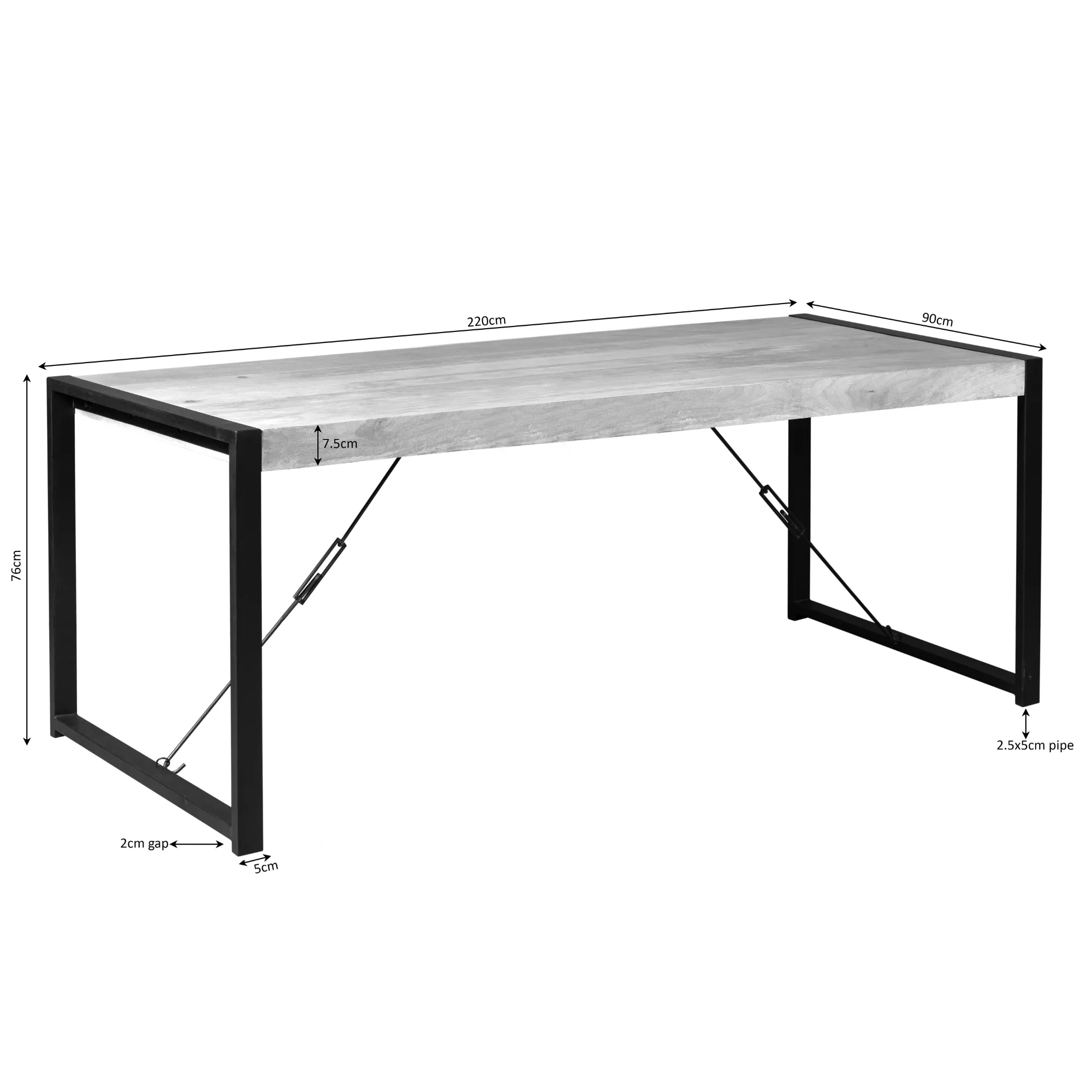 Rechthoekige eettafel Boaz naturel mangohout 220 cm - Starfurn