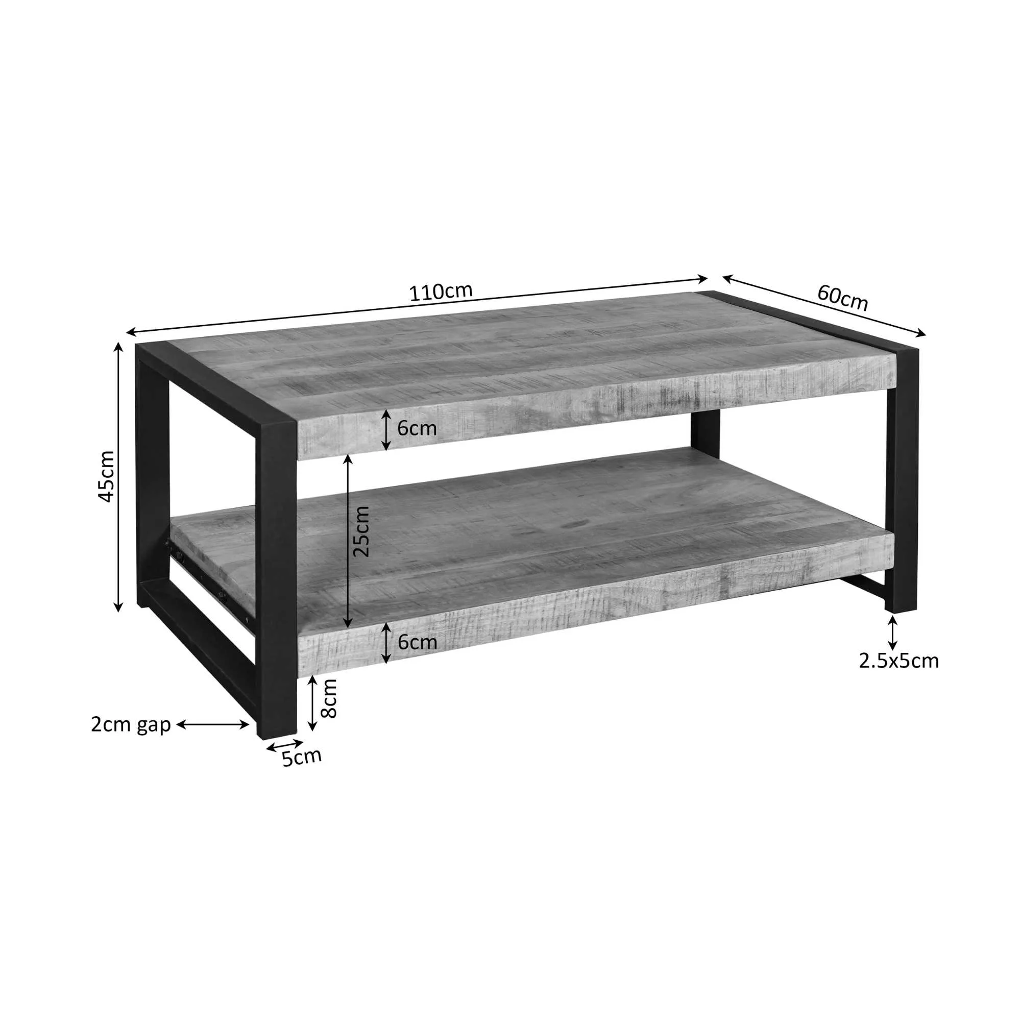 Salontafel Boaz met onderblad, Naturel Mangohout 110 cm - Starfurn