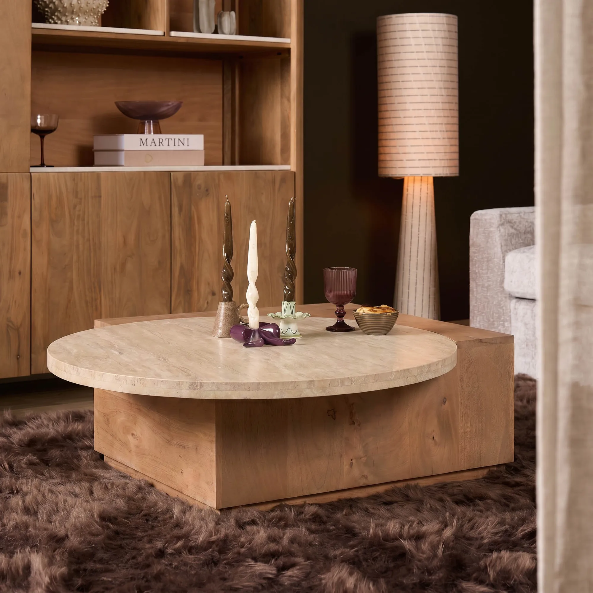 Salontafel Numa Naturel Travertijn, rond 103 cm - Starfurn