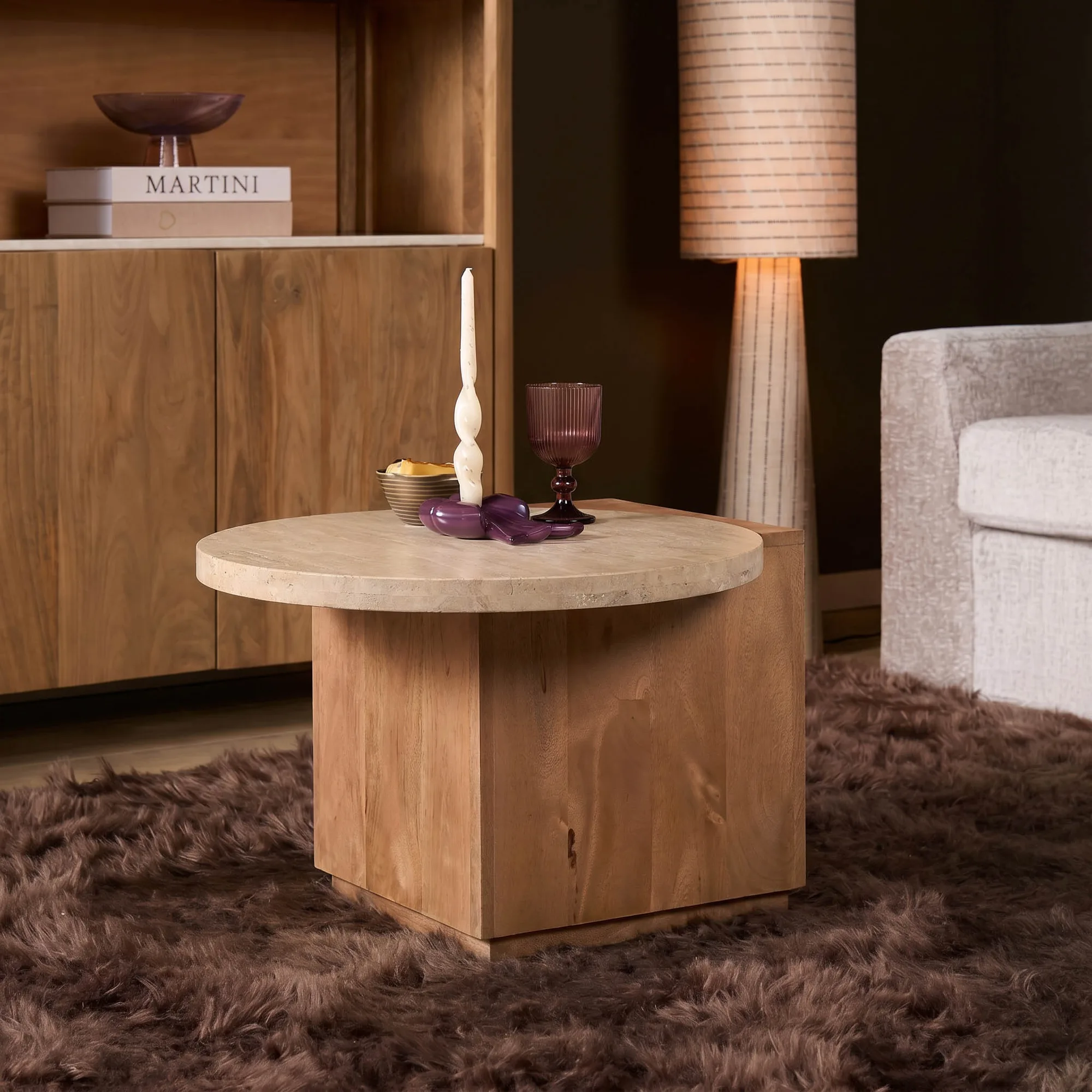 Bijzettafel Numa Naturel Travertin Rond 60 cm - Starfurn