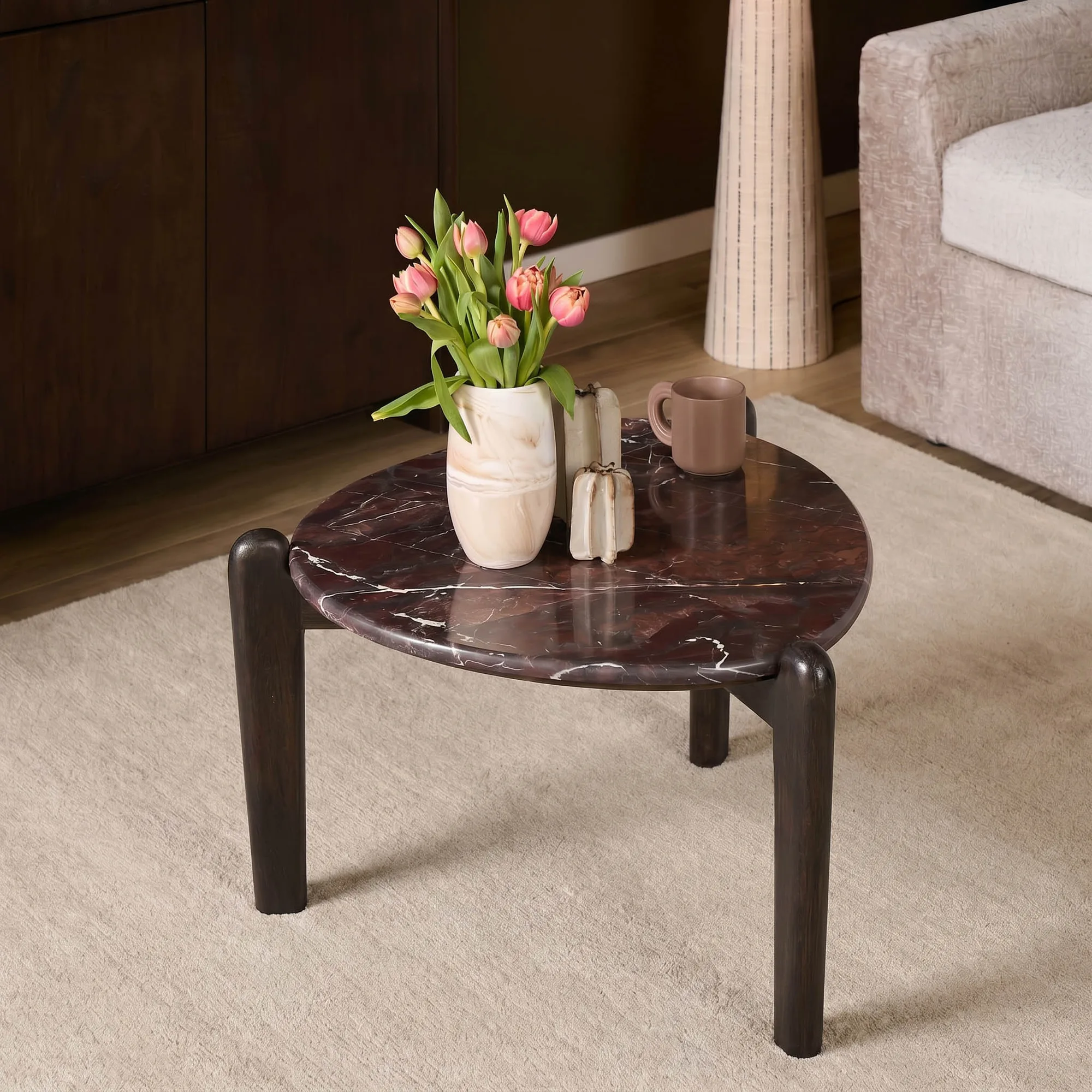 Ronde bijzettafel Alva, Red Levanto marmer 66 cm - Starfurn