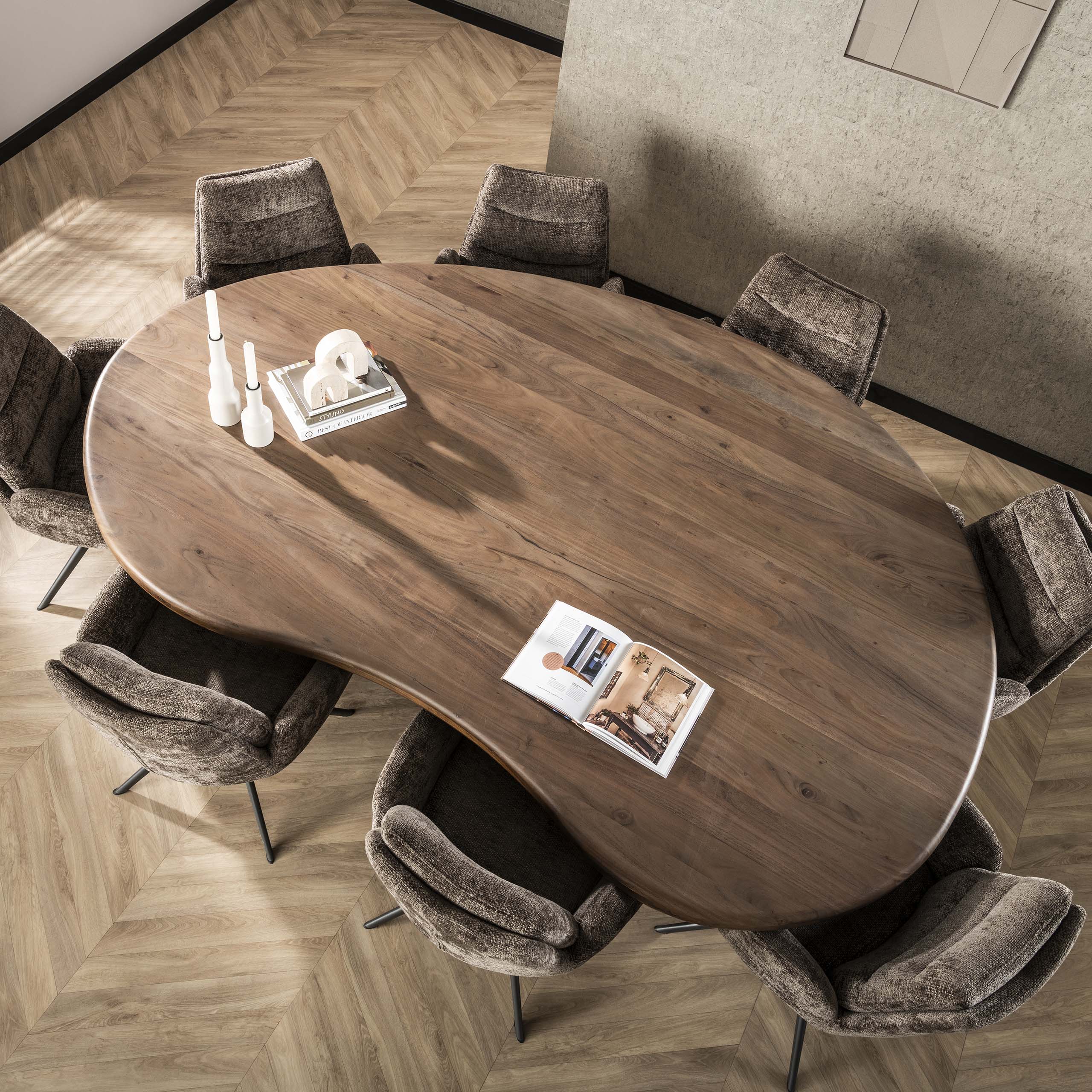 Eettafel Sculpture niervormig 244x165cm / Massief acacia bruin - Zijlstra