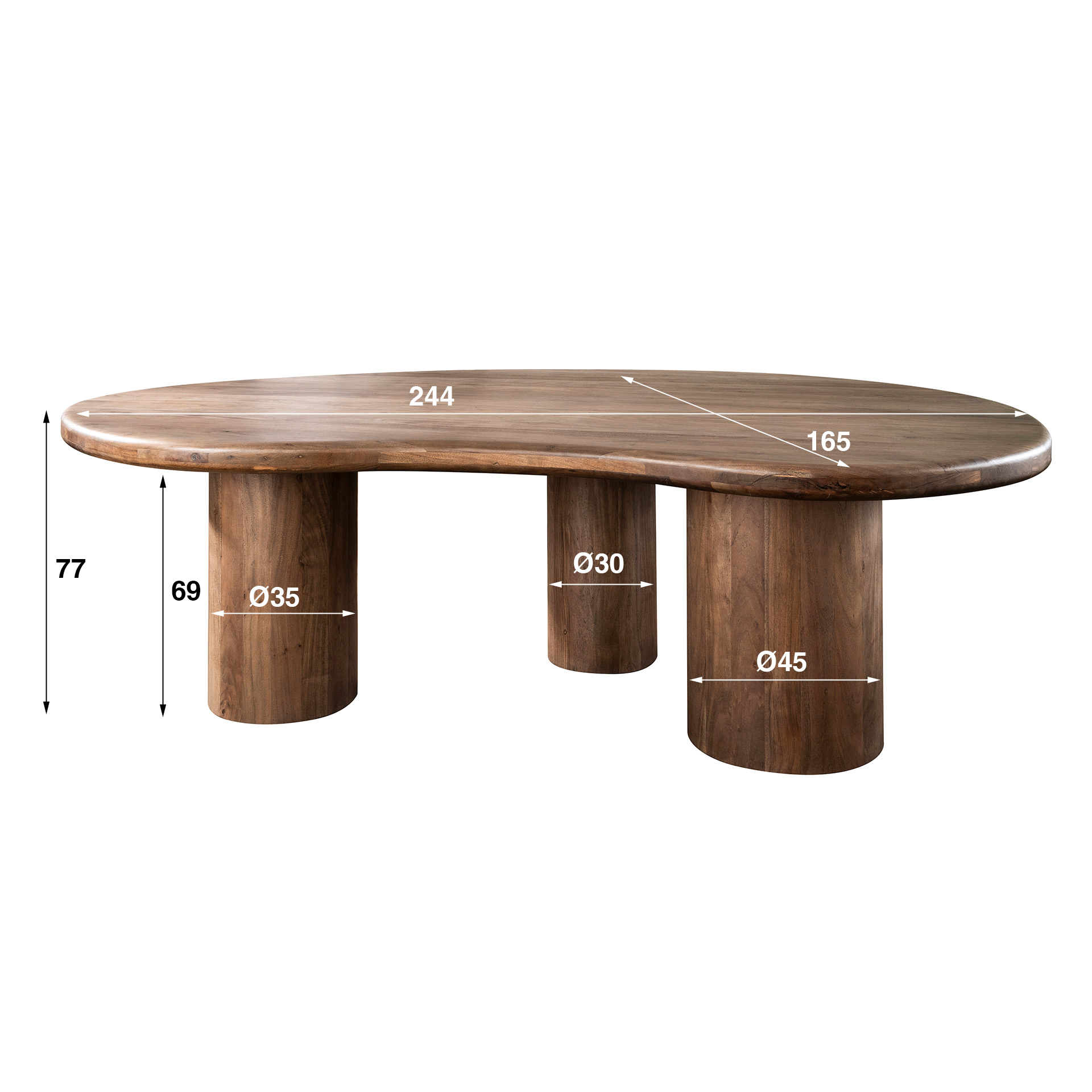 Eettafel Sculpture niervormig 244x165cm / Massief acacia bruin - Zijlstra