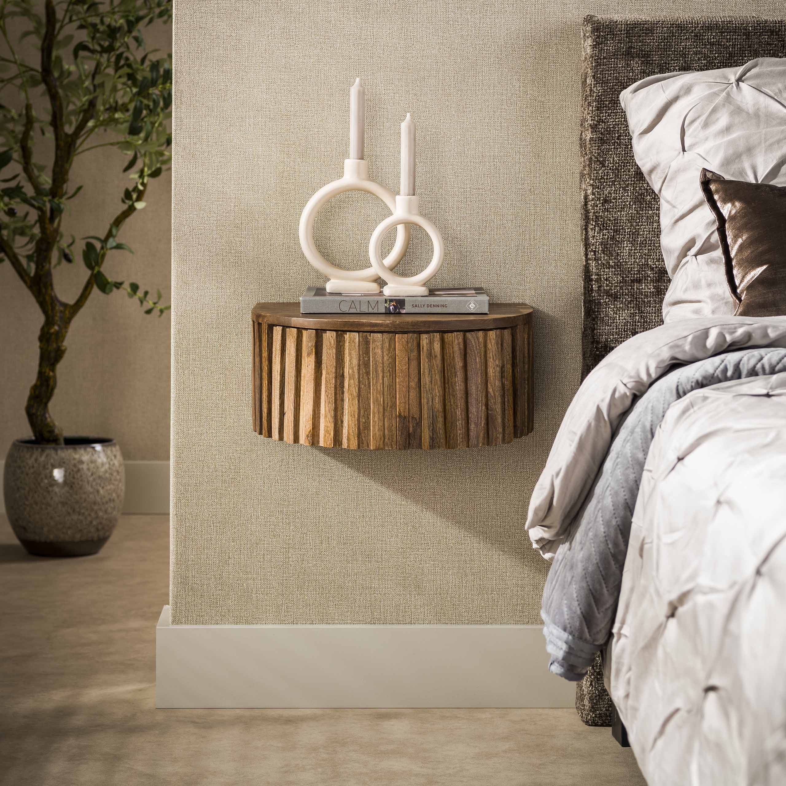Bedside Table Ridge floating 1 drawer / Solid mango sand - Zijlstra