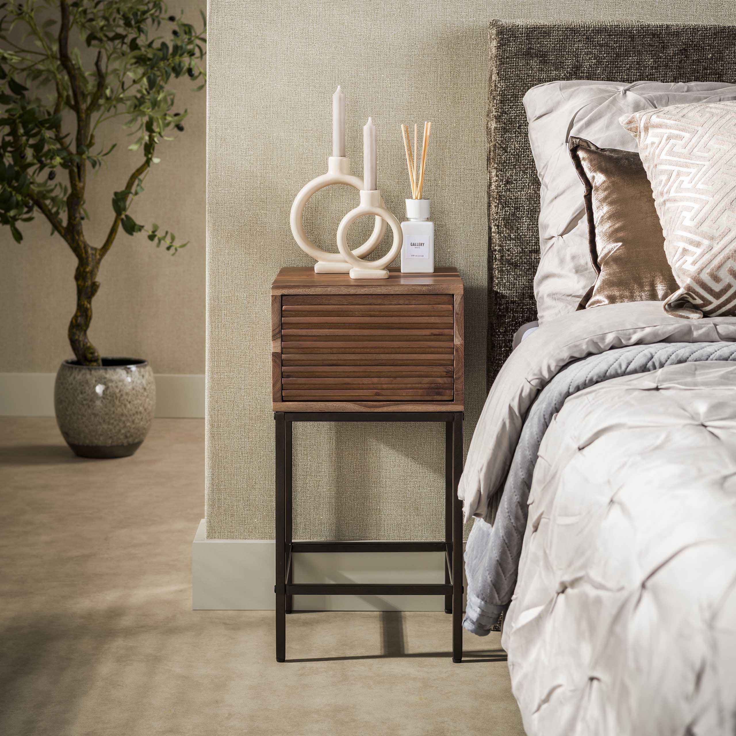 Bedside Table Line XS 1 drawer / Solid acacia brown - Zijlstra