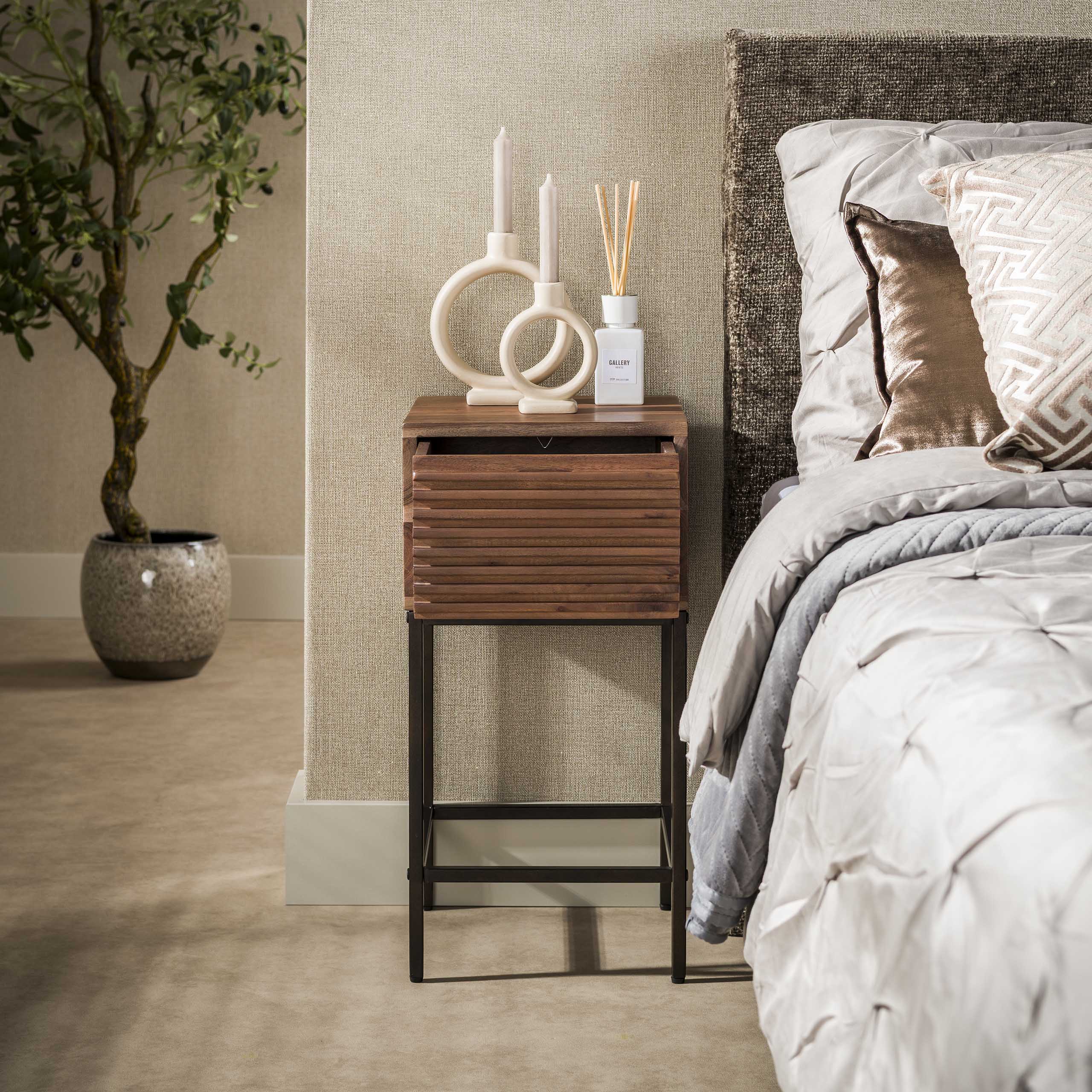 Nachttisch Line XS 1 Schublade aus massivem Akazienholz Braun (Massiv acacia Braun) - Emmo Design