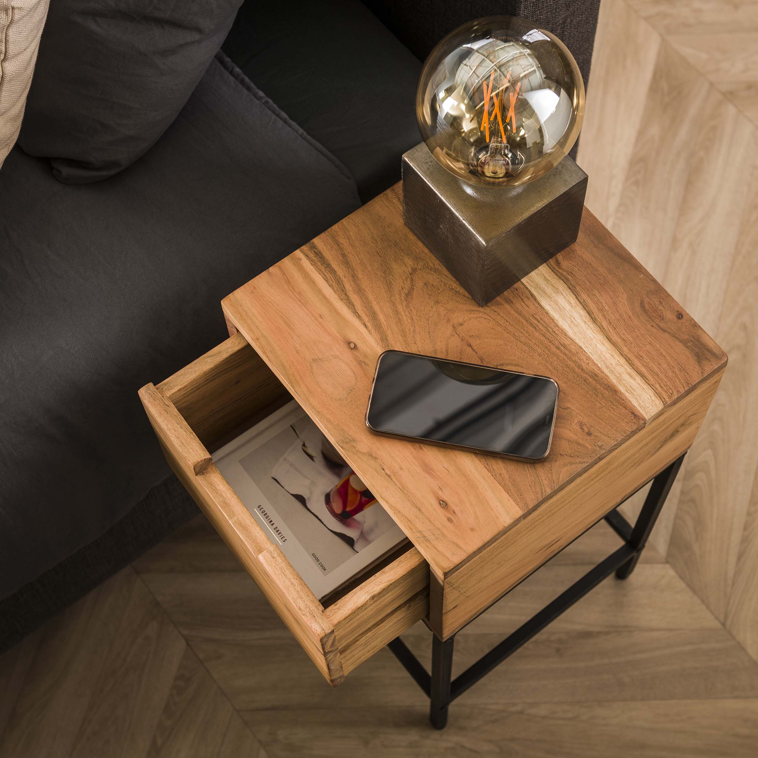 Nachtkastje Flat XS 1 lade / Massief acacia - Zijlstra