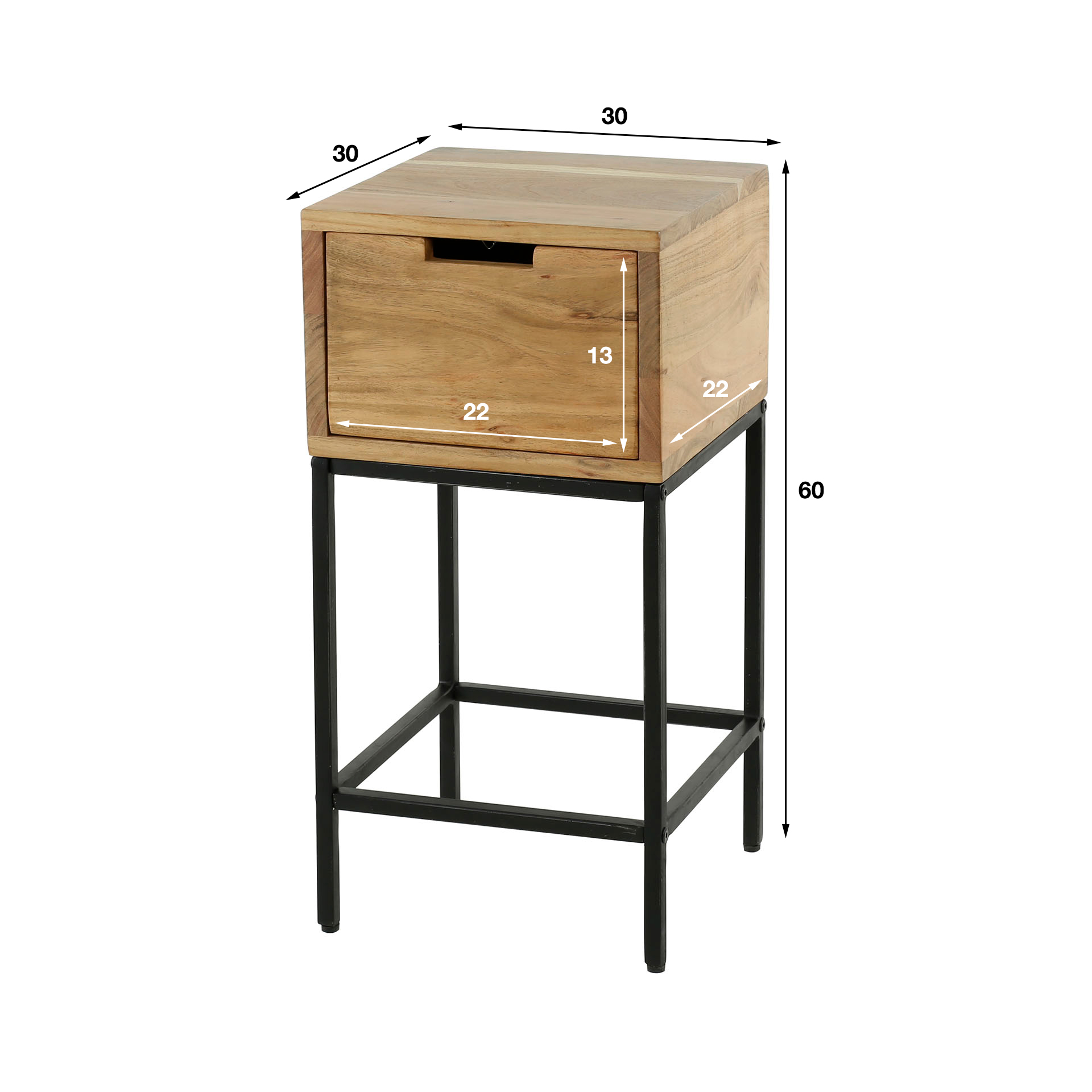Nachtkastje Flat XS 1 lade / Massief acacia - Zijlstra