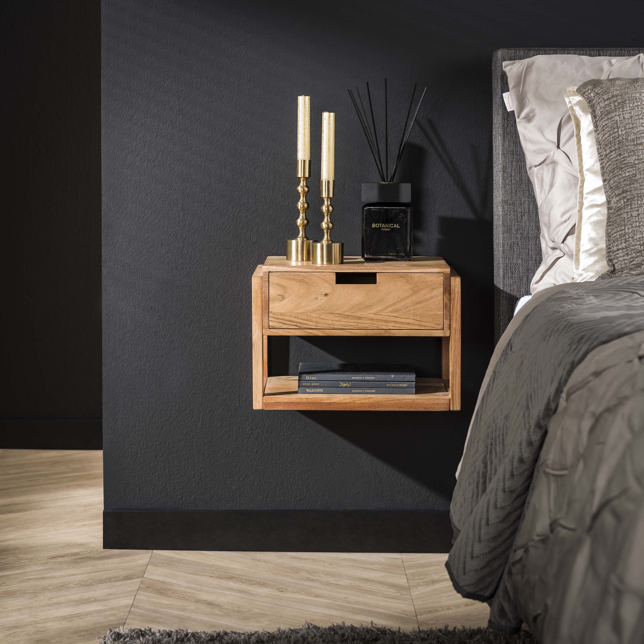 Bedside Table wooden frame floating 1 drawer / Solid acacia - Zijlstra
