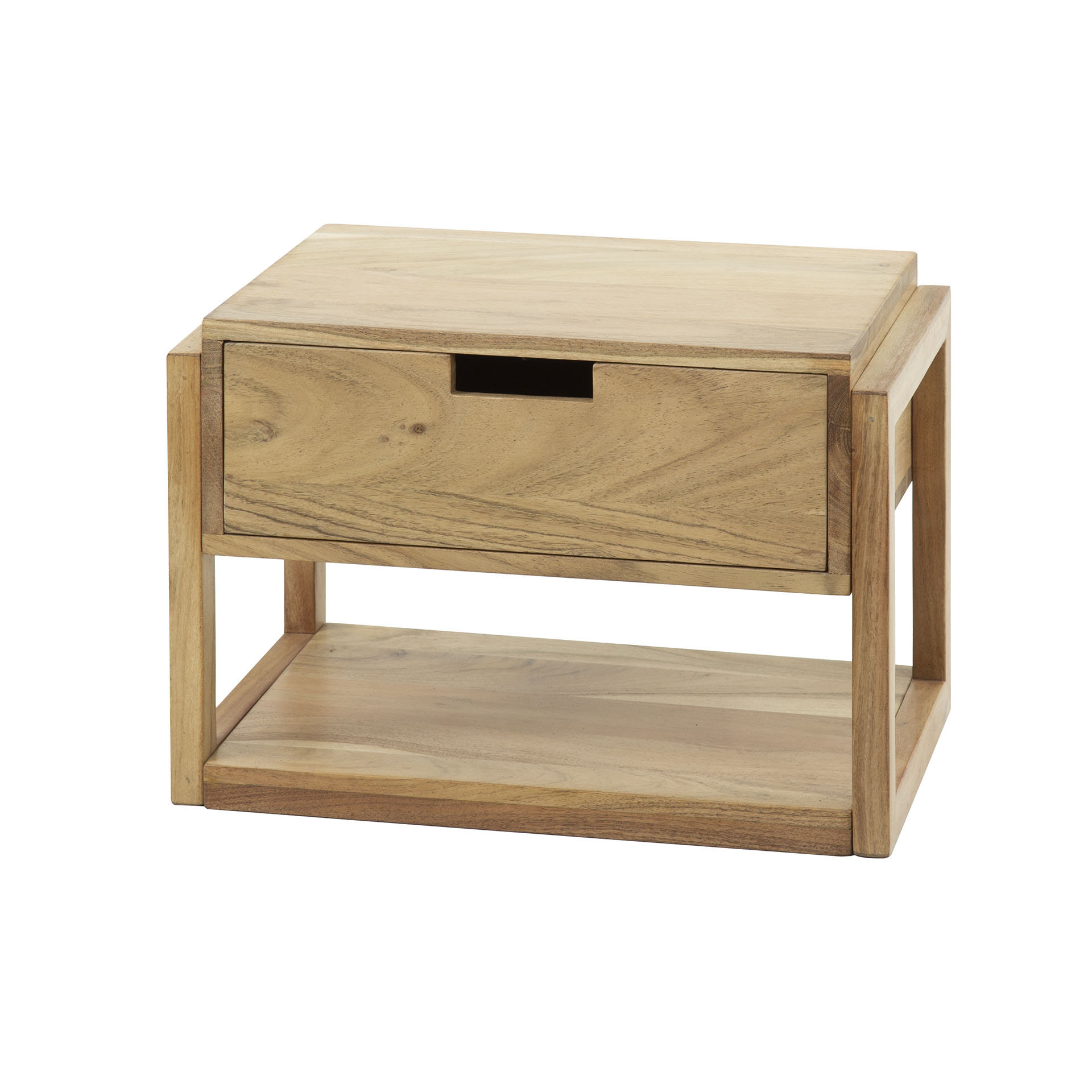 Schwebender Nachttisch Holzrahmen mit 1 Schublade aus massivem Akazienholz (Massiv acacia) - Emmo Design
