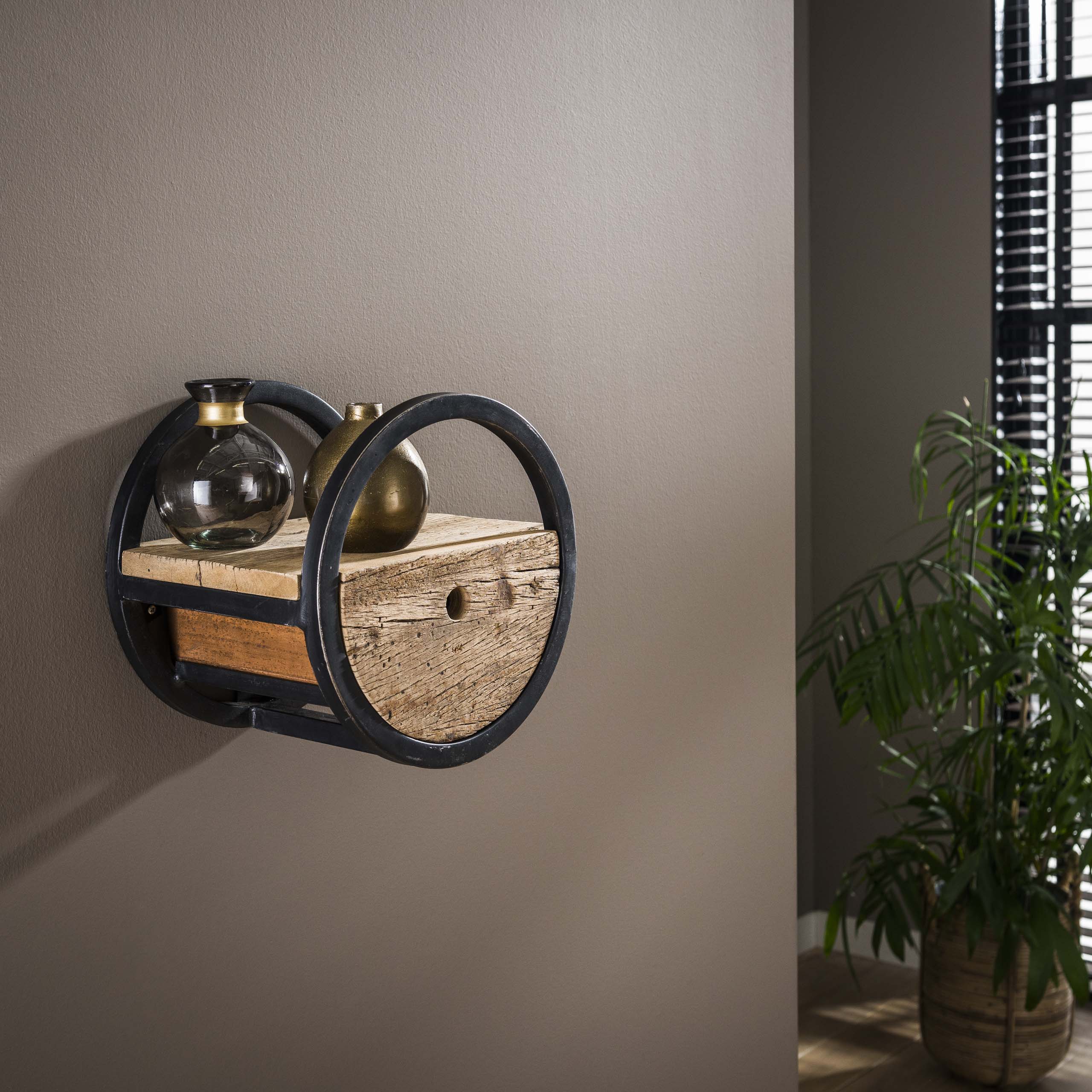 Wandschap Circular 1 lade Ø30cm / Robuust hardhout - Zijlstra
