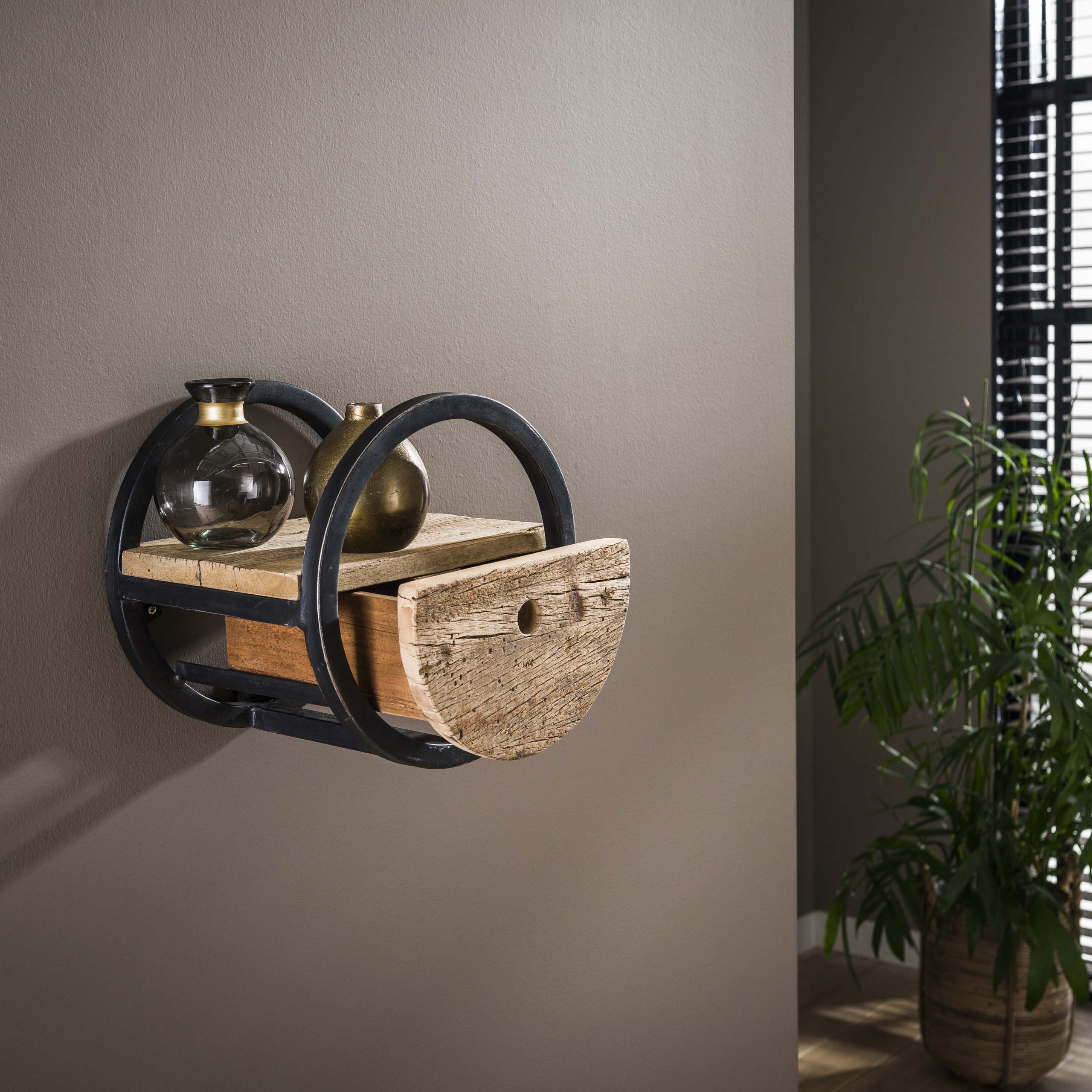 Wandschap Circular 1 lade Ø30cm / Robuust hardhout - Zijlstra