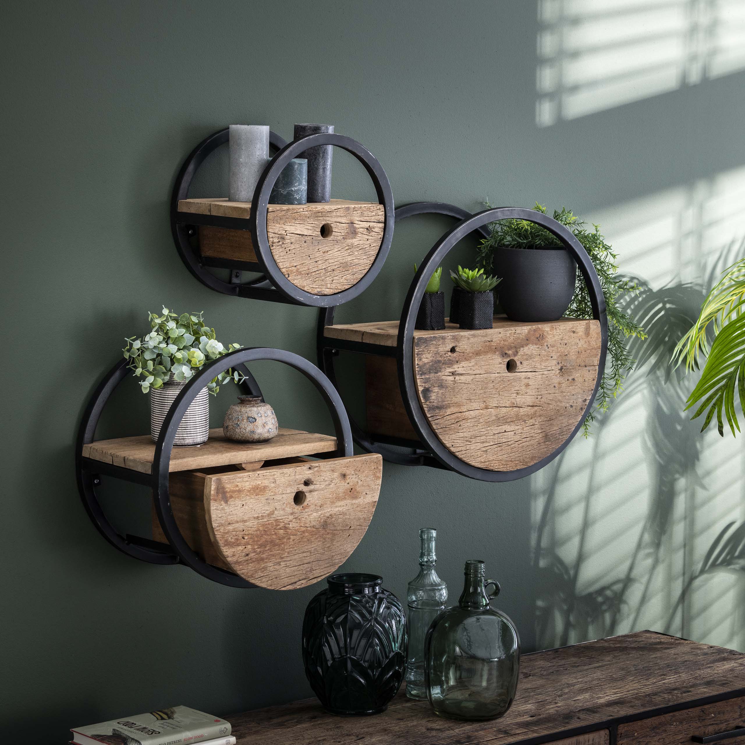 Wandschap Circular 1 lade Ø30cm / Robuust hardhout - Zijlstra