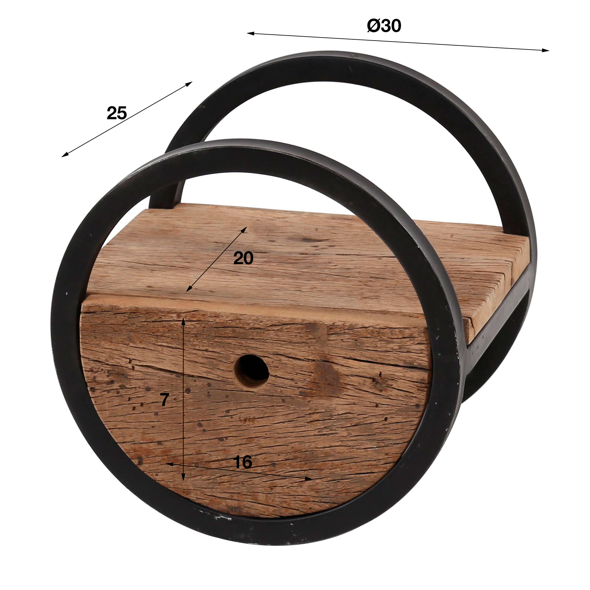 Wall Shelf Circular 1 drawer Ø30cm / Robust hardwood - Zijlstra
