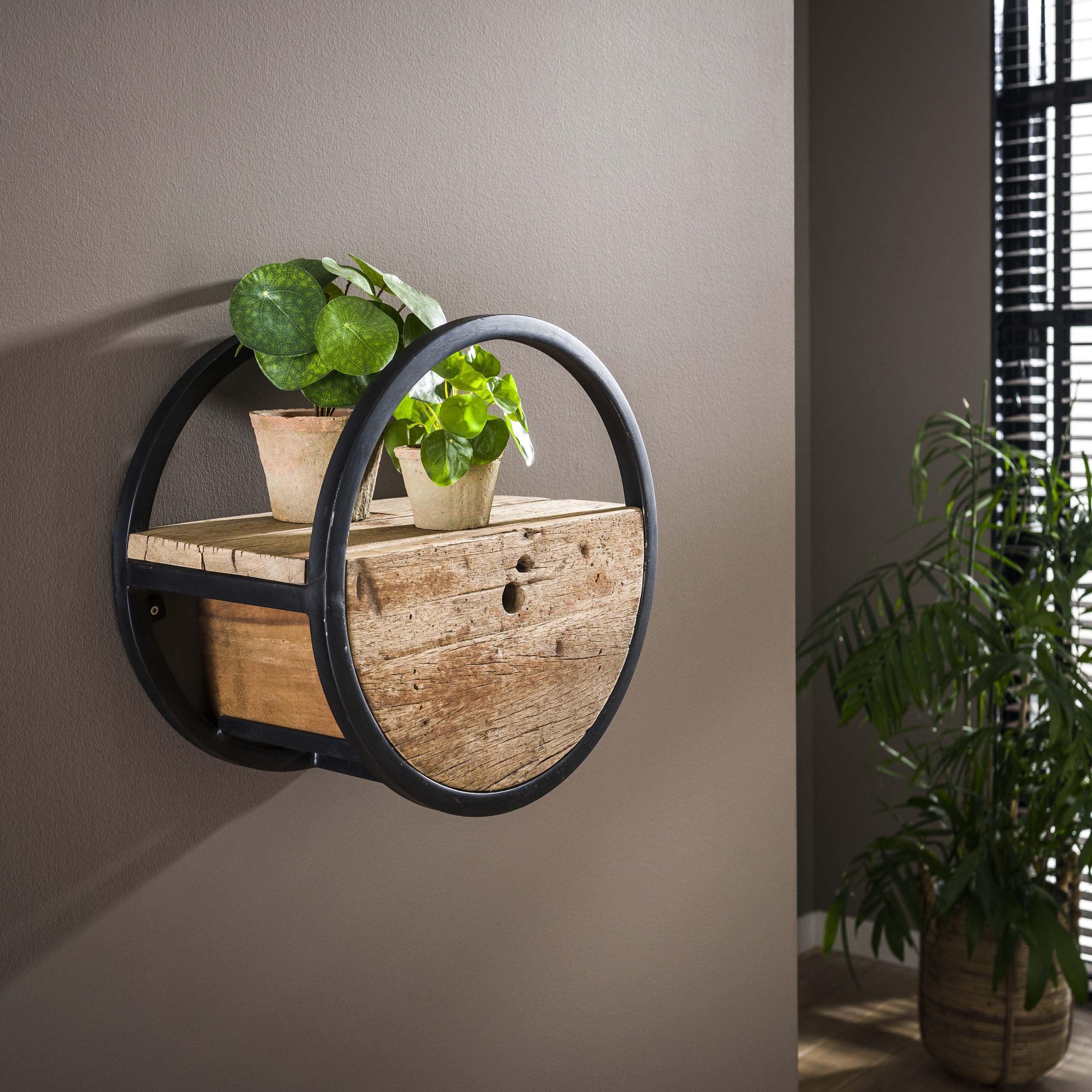 Wandschap Circular 1 lade Ø40cm / Robuust hardhout - Zijlstra