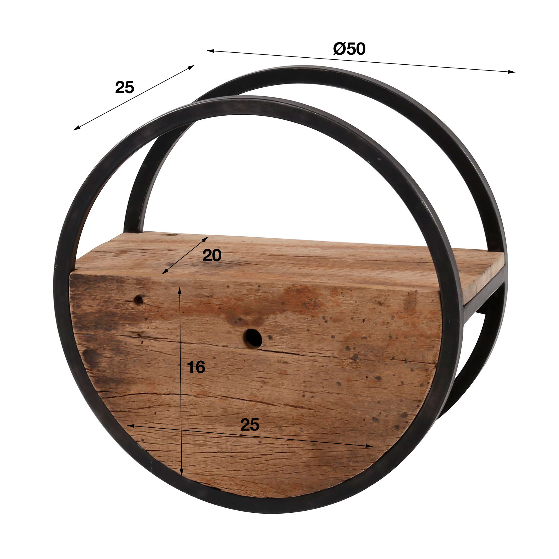 Wall Shelf Circular 1 drawer Ø40cm / Robust hardwood - Zijlstra