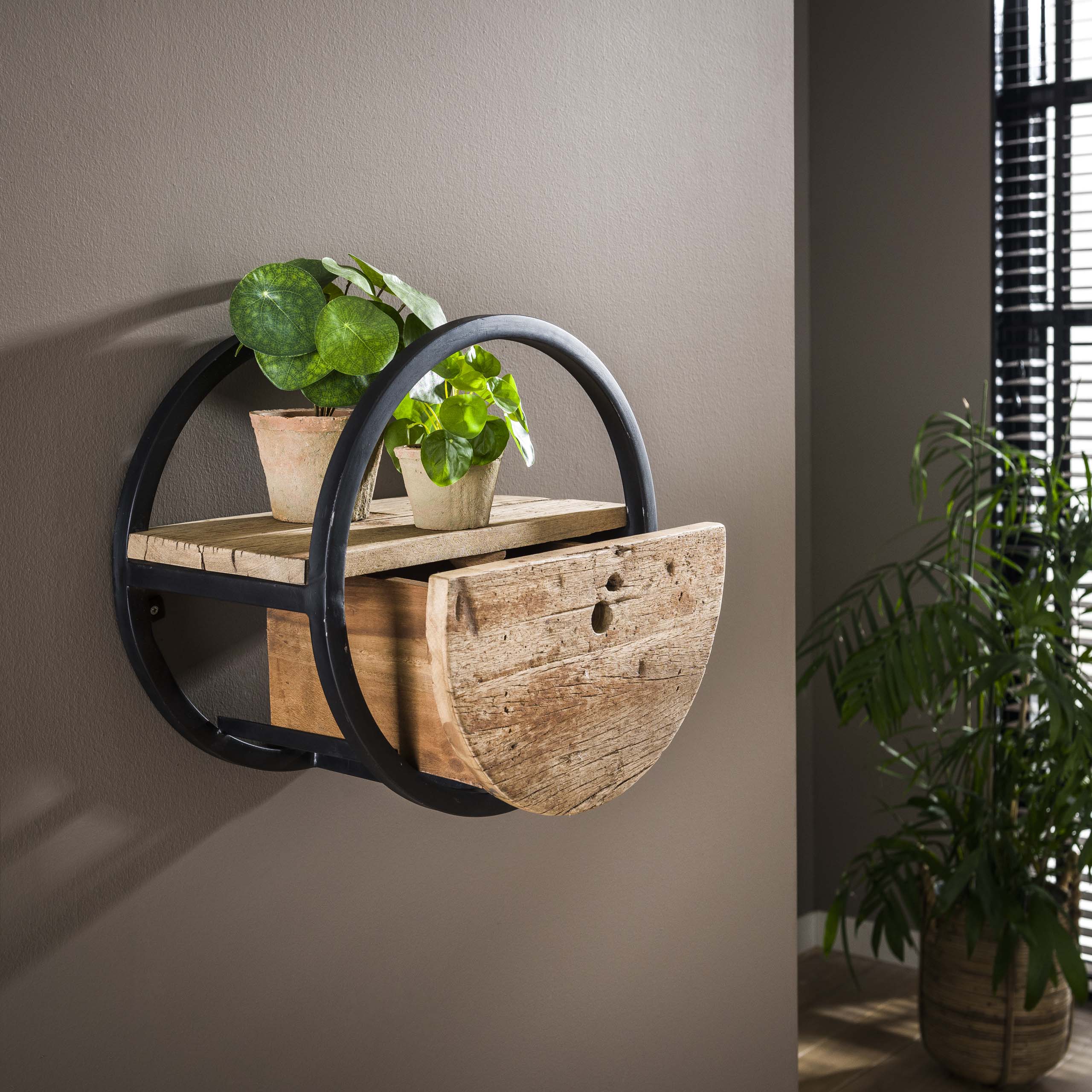 Wandschap Circular 1 lade Ø40cm / Robuust hardhout - Zijlstra