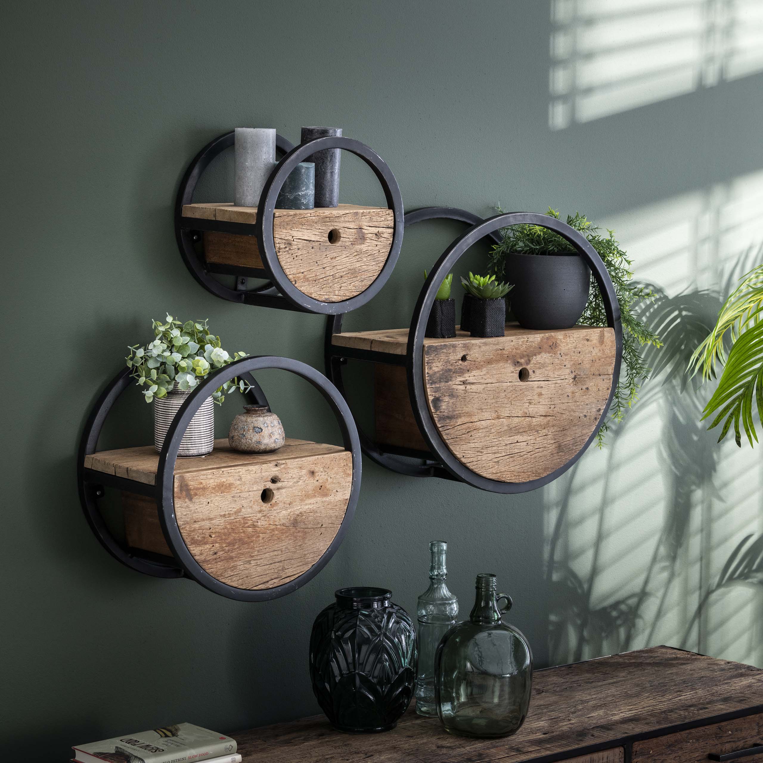 Wandschap Circular 1 lade Ø40cm / Robuust hardhout - Zijlstra