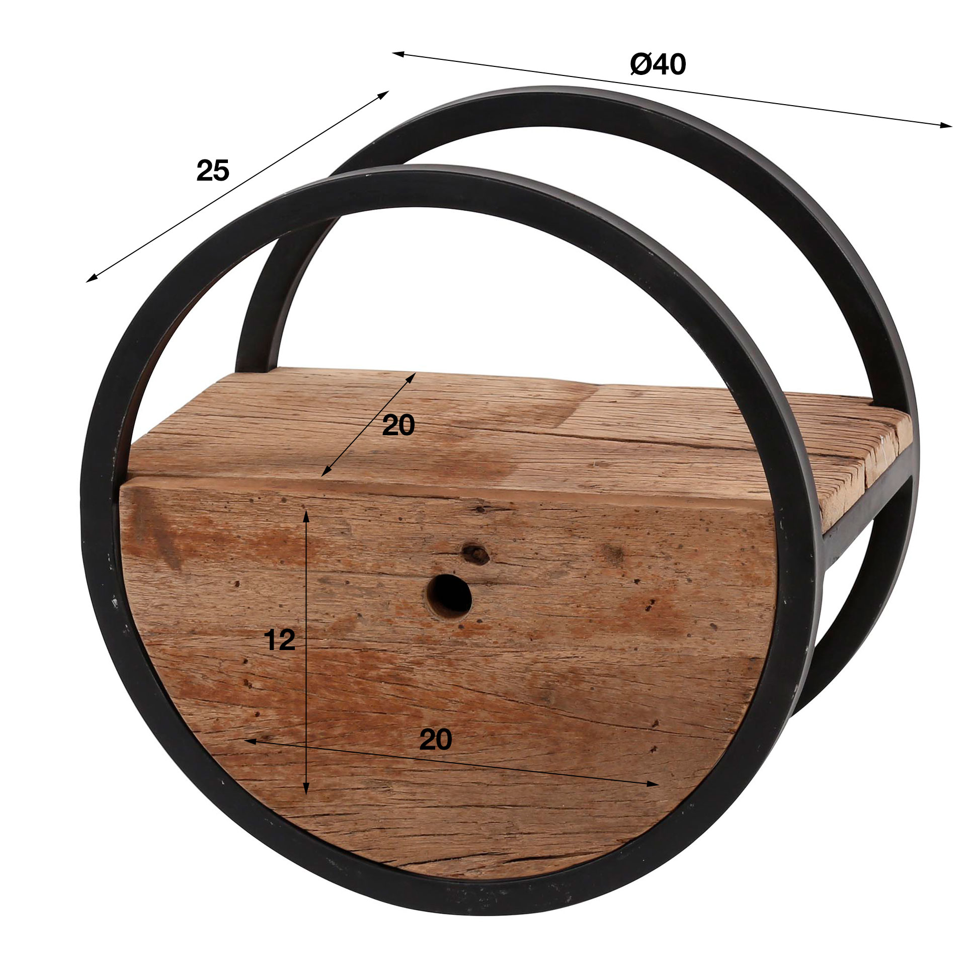 Wall Shelf Circular 1 drawer Ø40cm / Robust hardwood - Zijlstra
