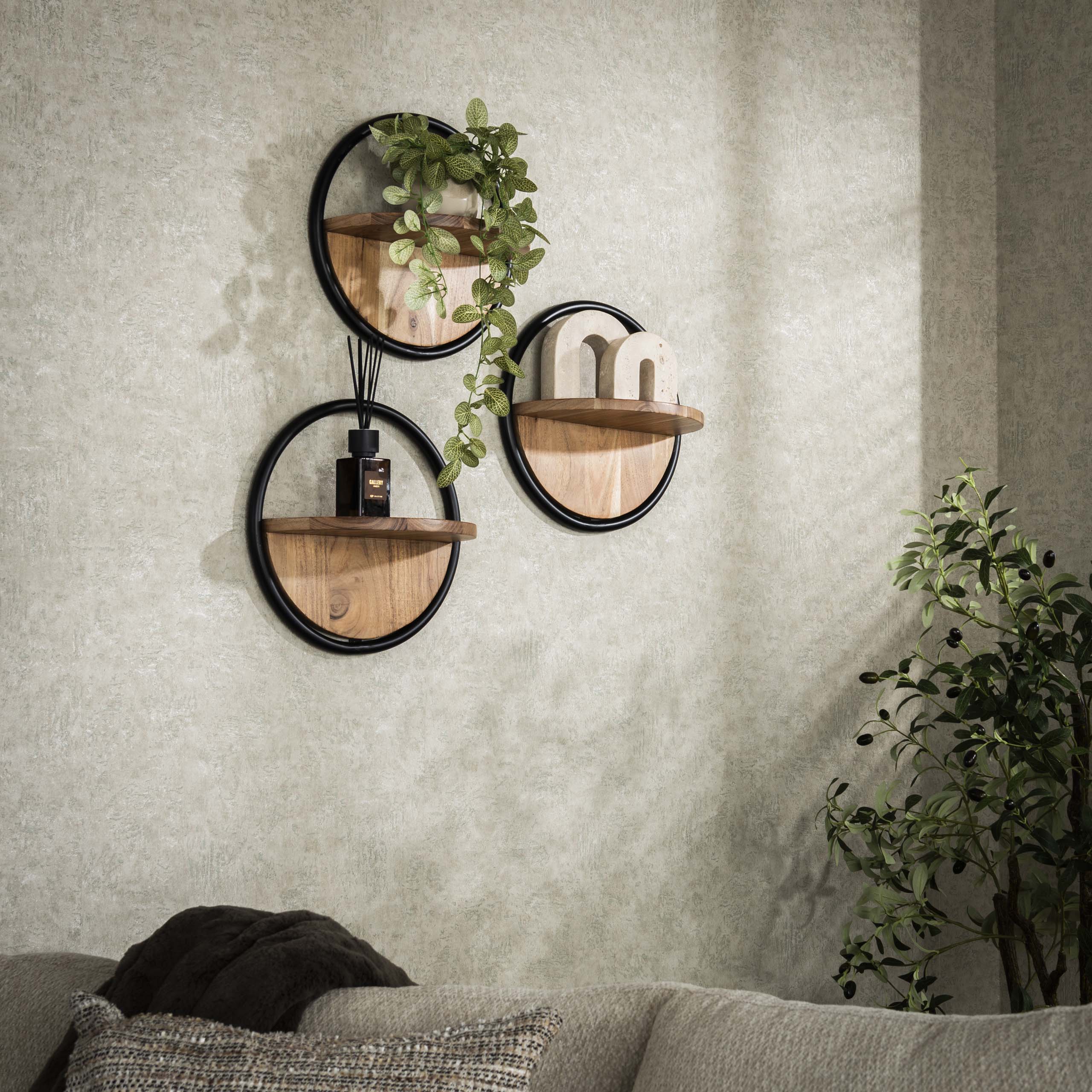 Wandschap Round set van 3 / Massief acacia - Zijlstra