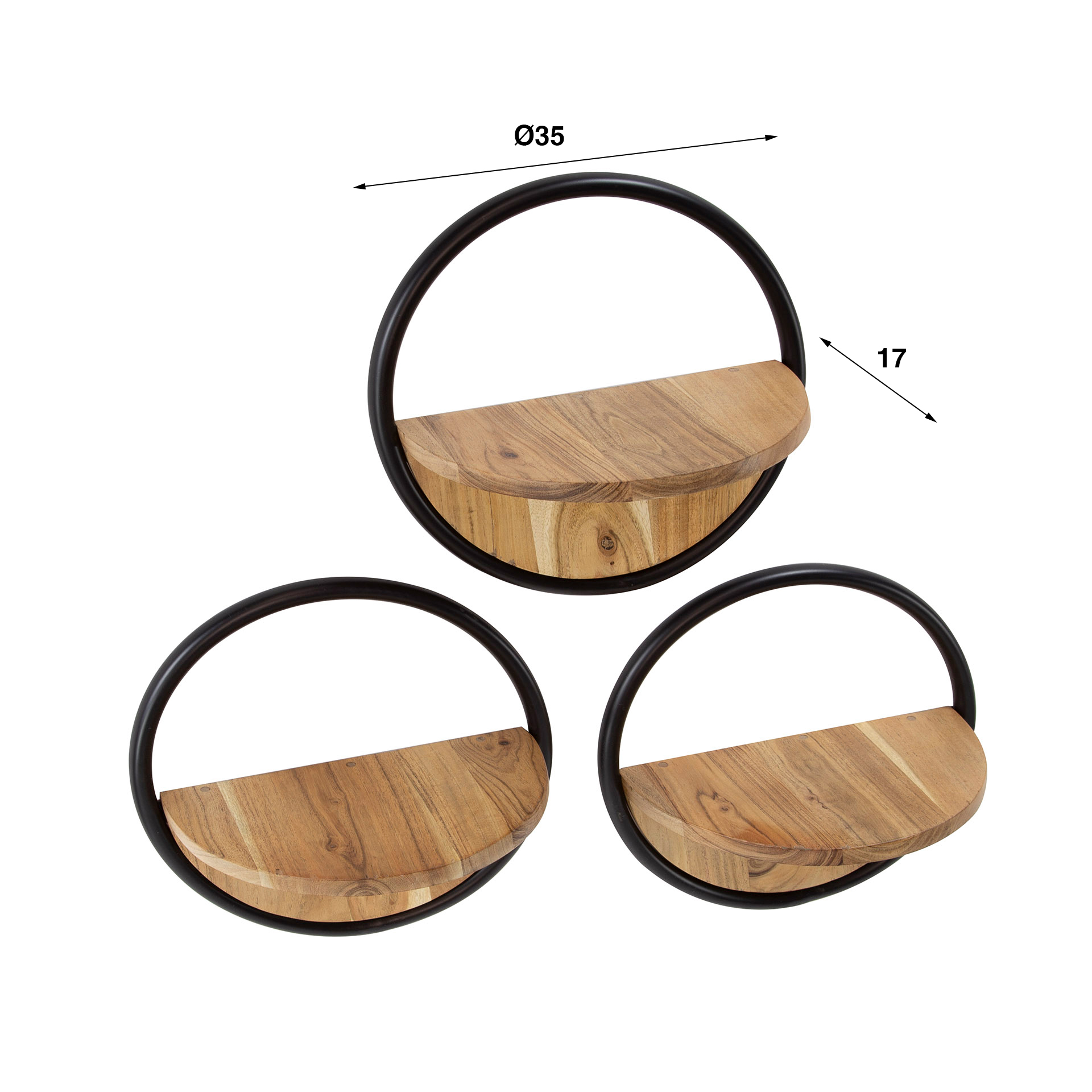 Wandregal Round (3er-Set) aus massivem Akazienholz (Massiv acacia) - Emmo Design