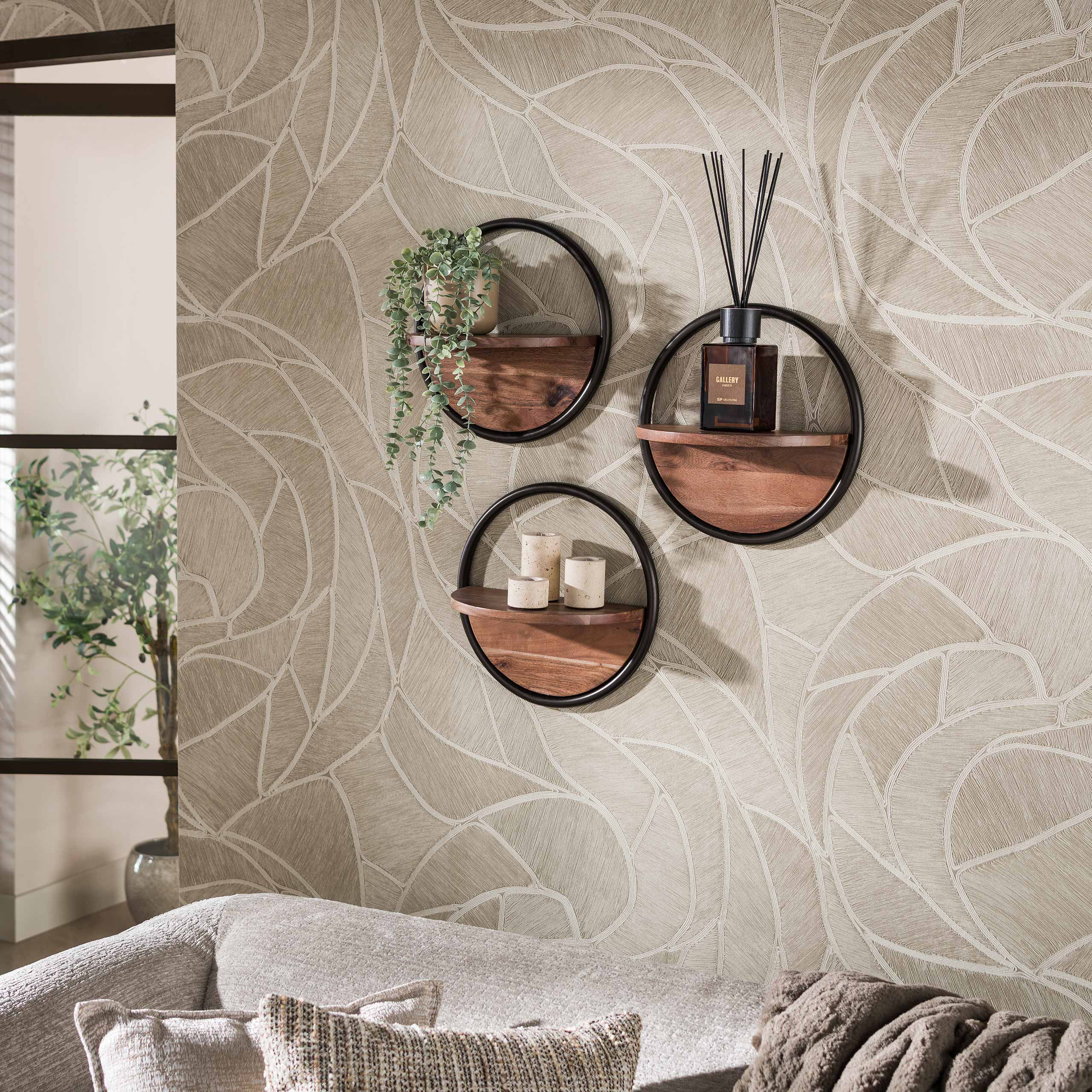 Wandschap Round set van 3, Massief acacia bruin - Zijlstra