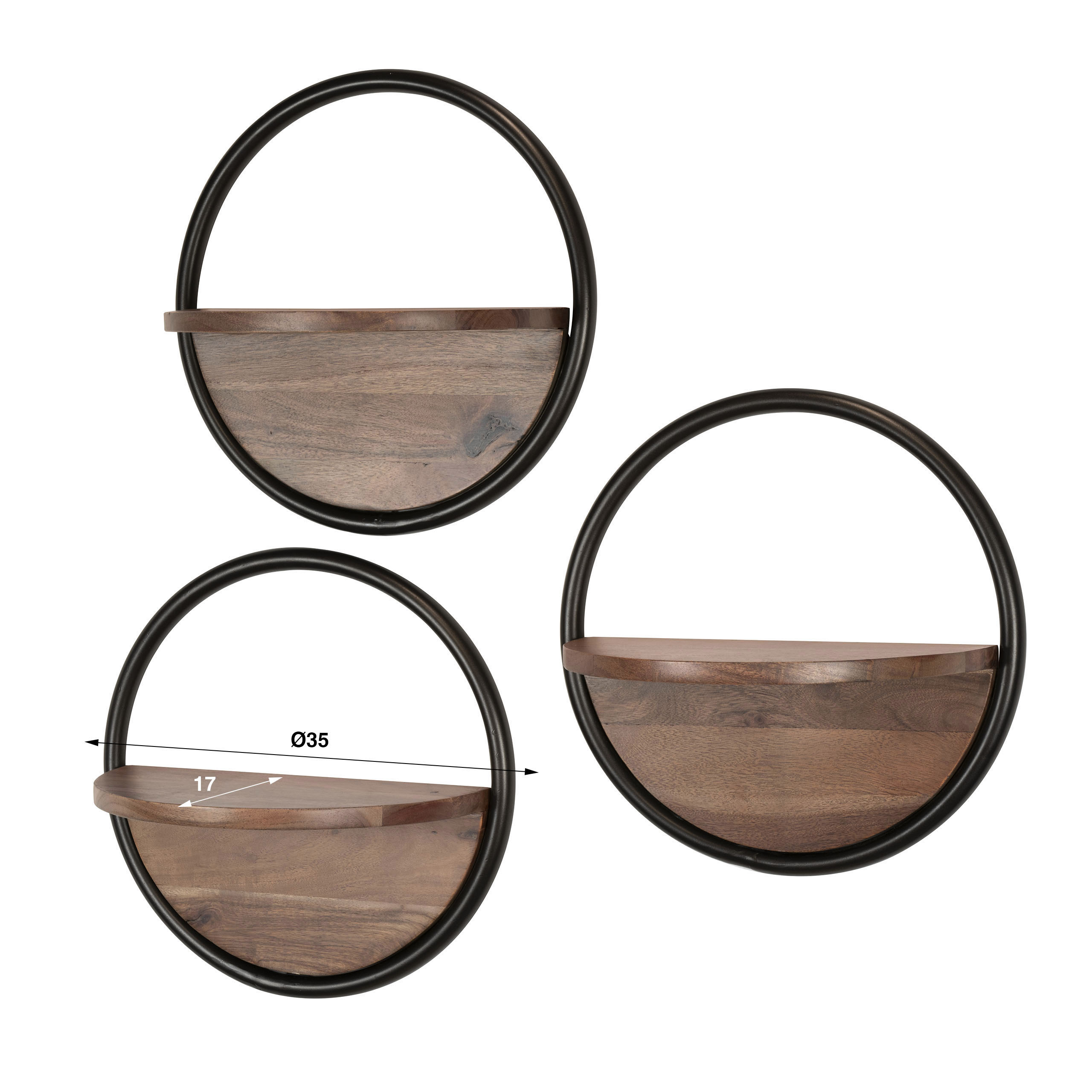 Wandschap Round set van 3, Massief acacia bruin - Zijlstra