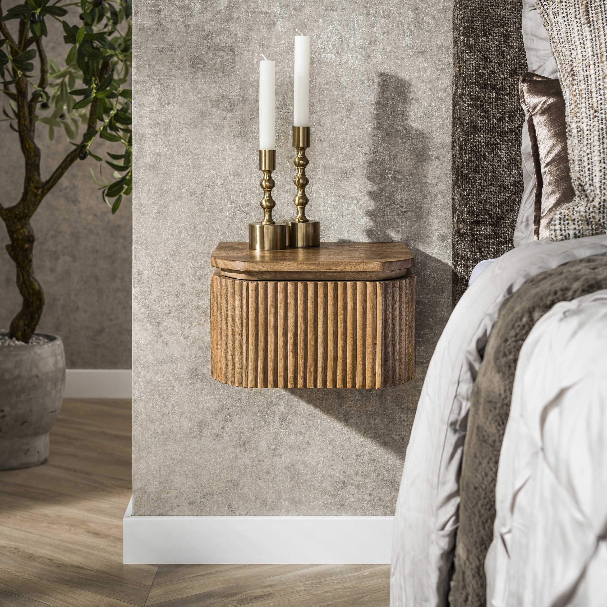 Bedside Table Wave XS floating 1 drawer / Solid mango sand - Zijlstra