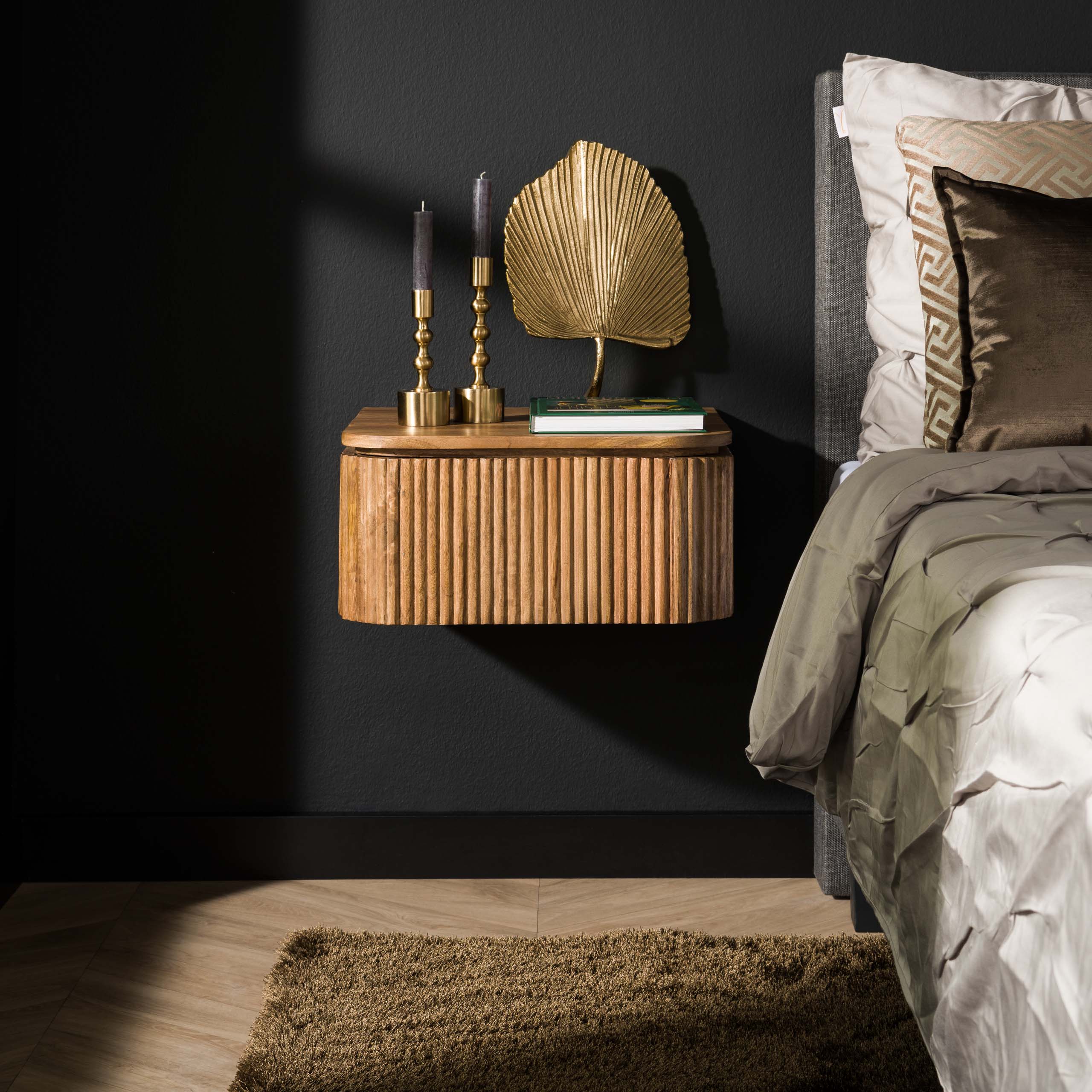 Bedside Table Wave floating 1 drawer / Solid mango sand - Zijlstra