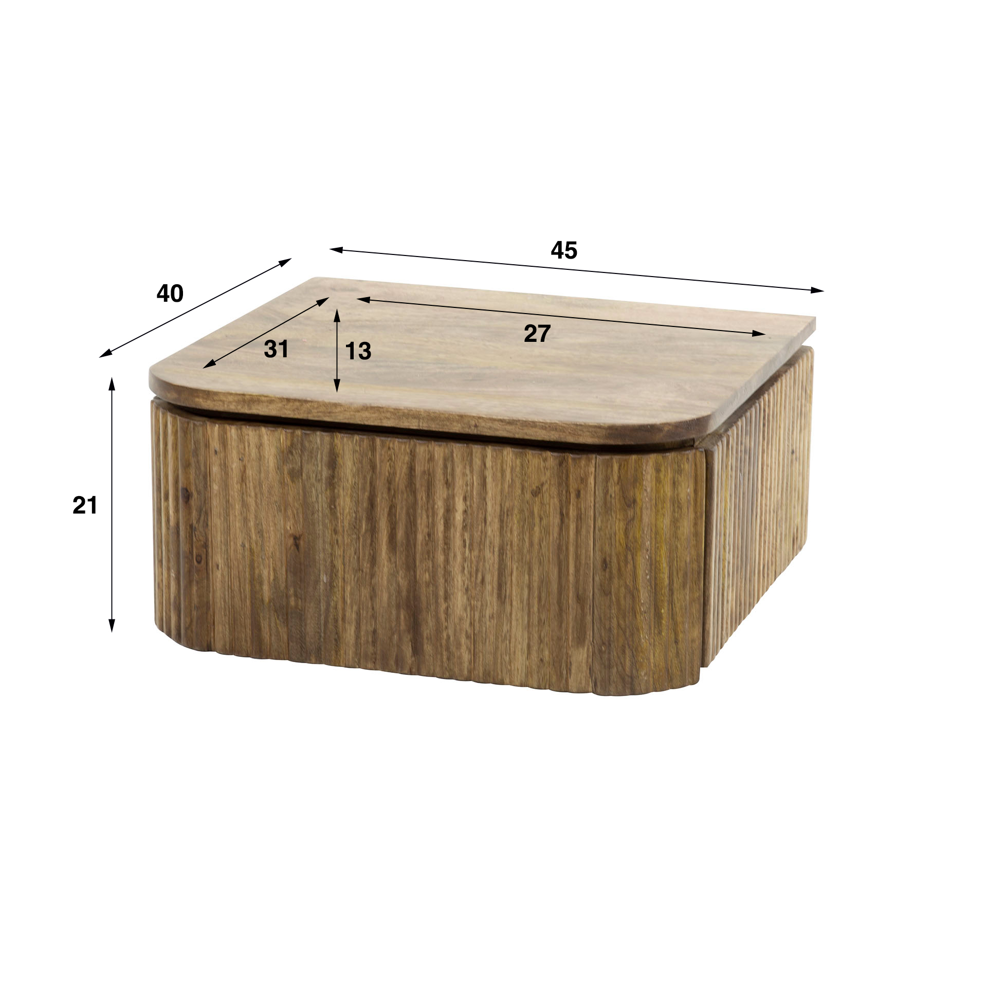 Schwebender Nachttisch Wave mit 1 Schublade aus massivem Mangoholz Sand (Massiv Mango Sand) - Emmo Design