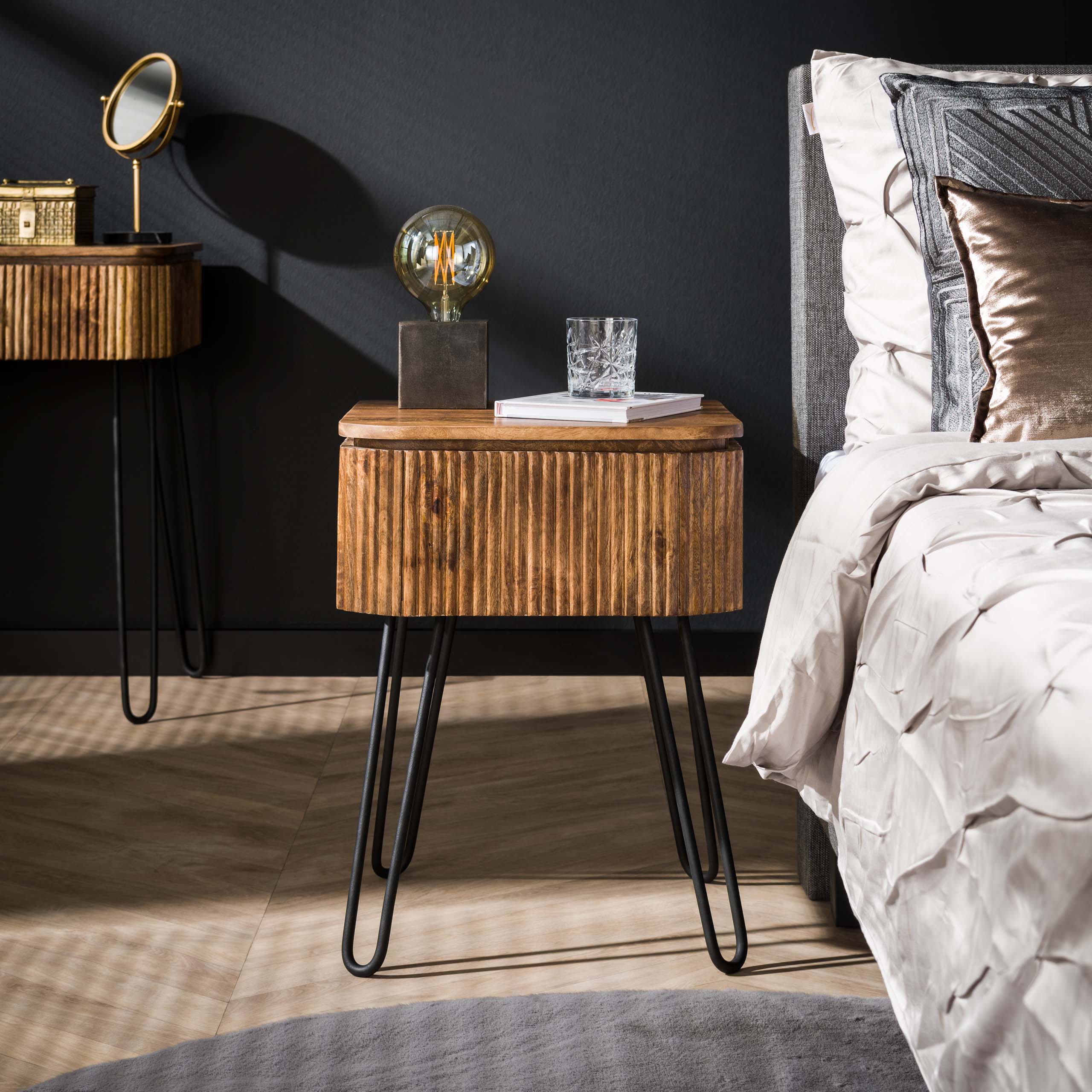Bedside Table Wave 1 drawer / Solid mango sand - Zijlstra