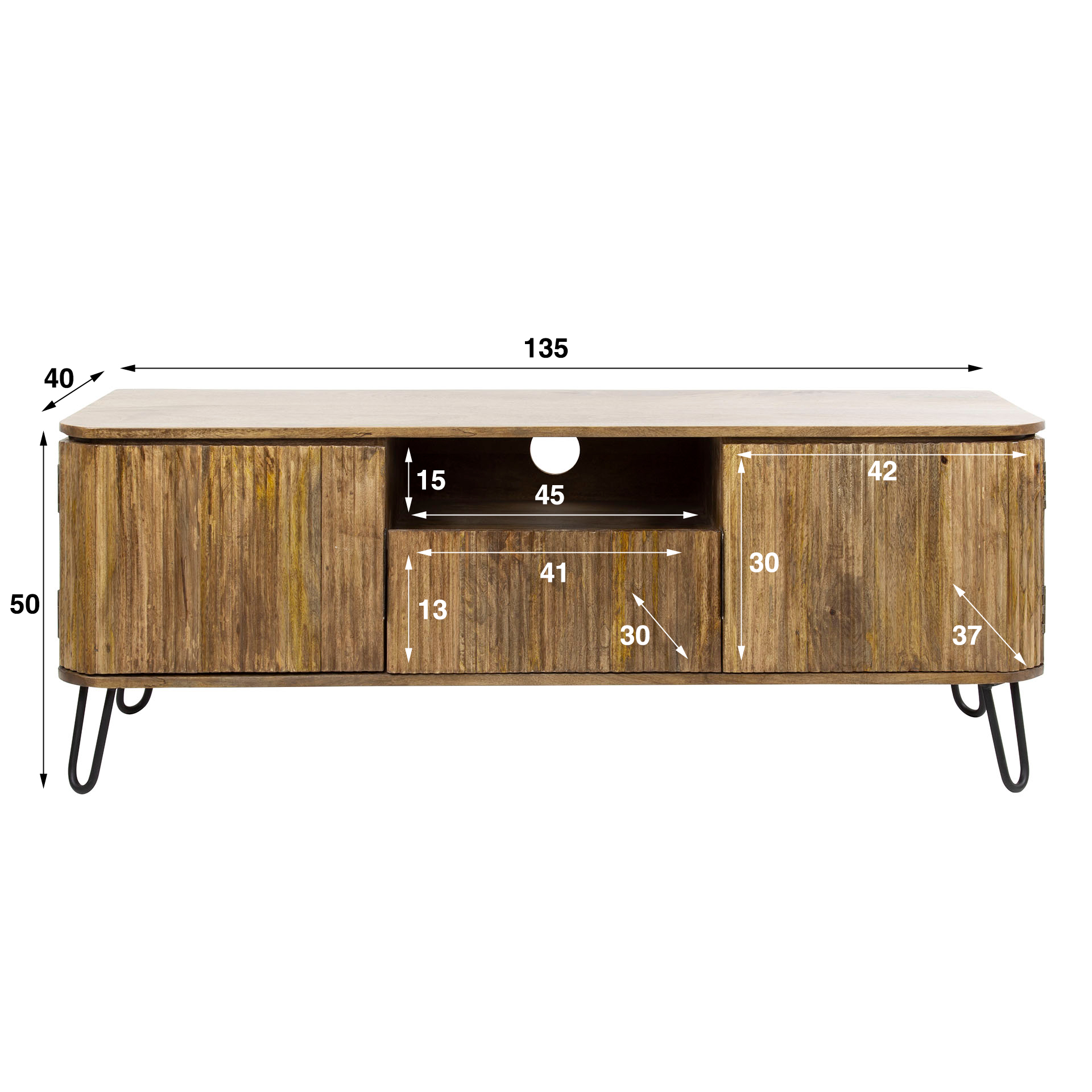TV-meubel Wave 1 lade + 2 deuren / Massief mango zand - Zijlstra