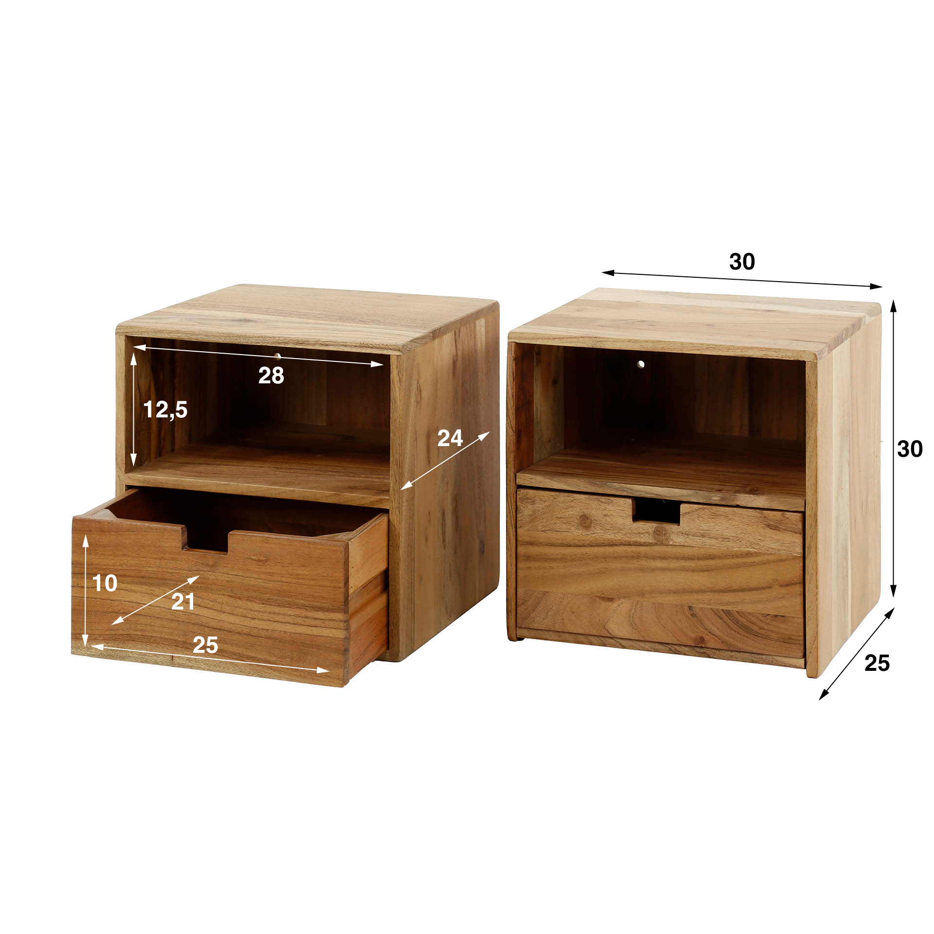 Mesita de noche Flat XS flotante, set de 2 / Madera maciza de acacia - Zijlstra