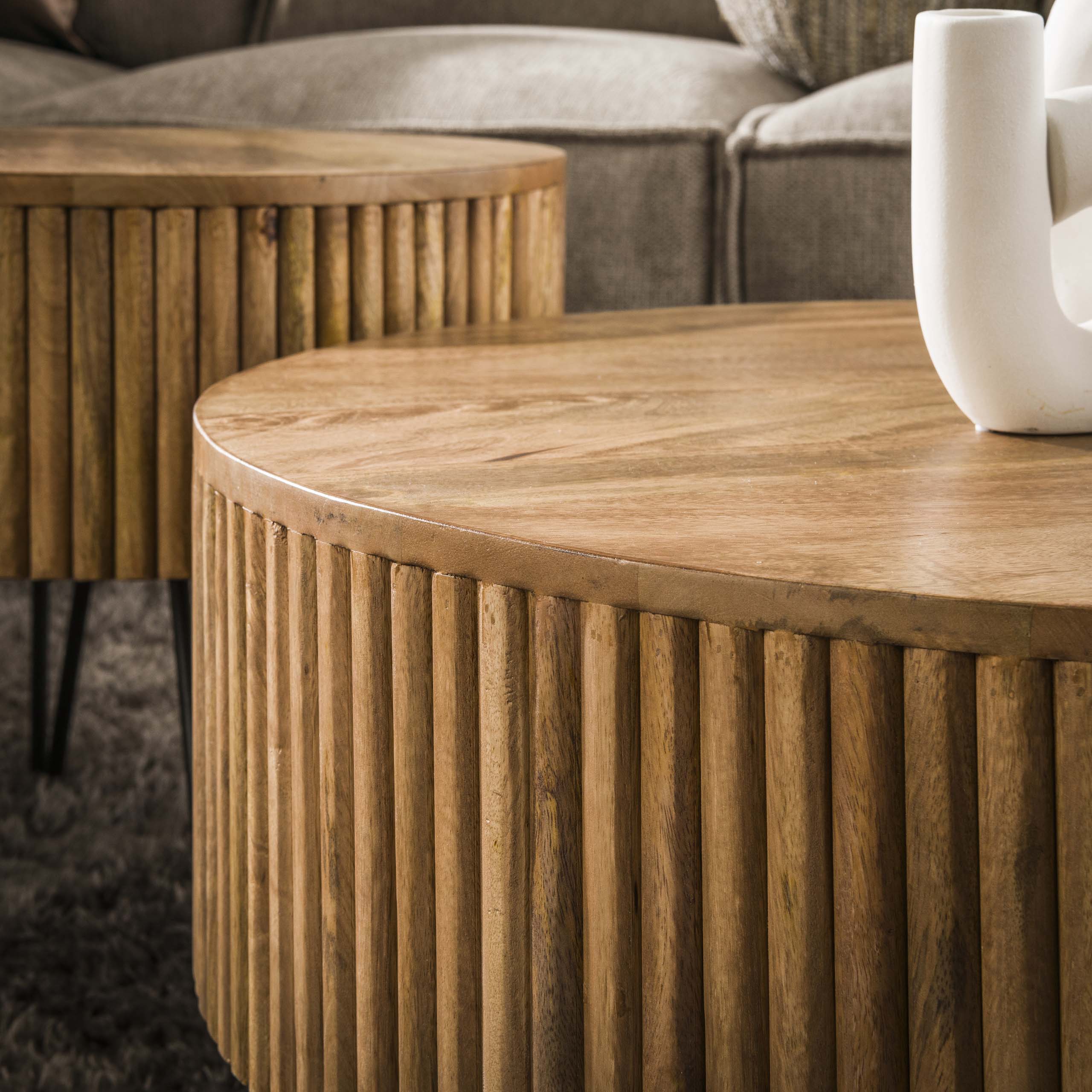 Salontafel Wave rond set van 2 / Massief mango zand - Zijlstra