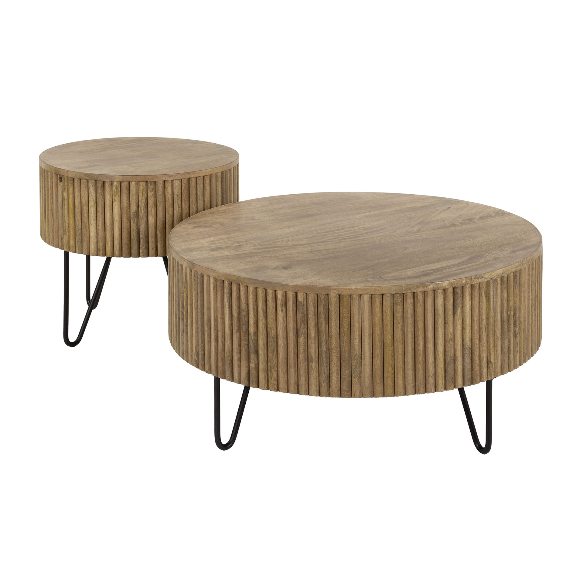 Mesa de centro Wave redonda, set de 2 / Madera maciza de mango arena - Zijlstra