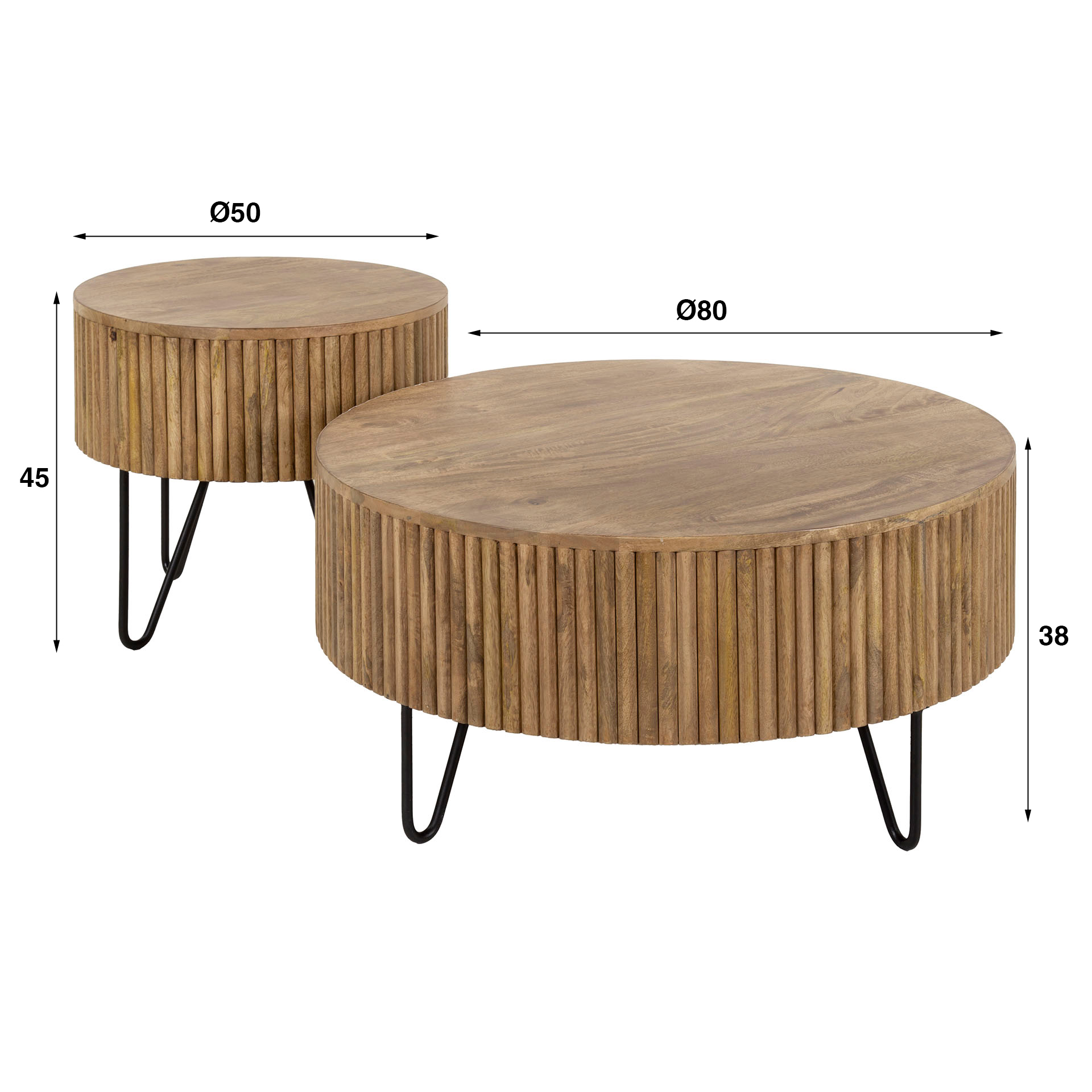 Mesa de centro Wave redonda, set de 2 / Madera maciza de mango arena - Zijlstra