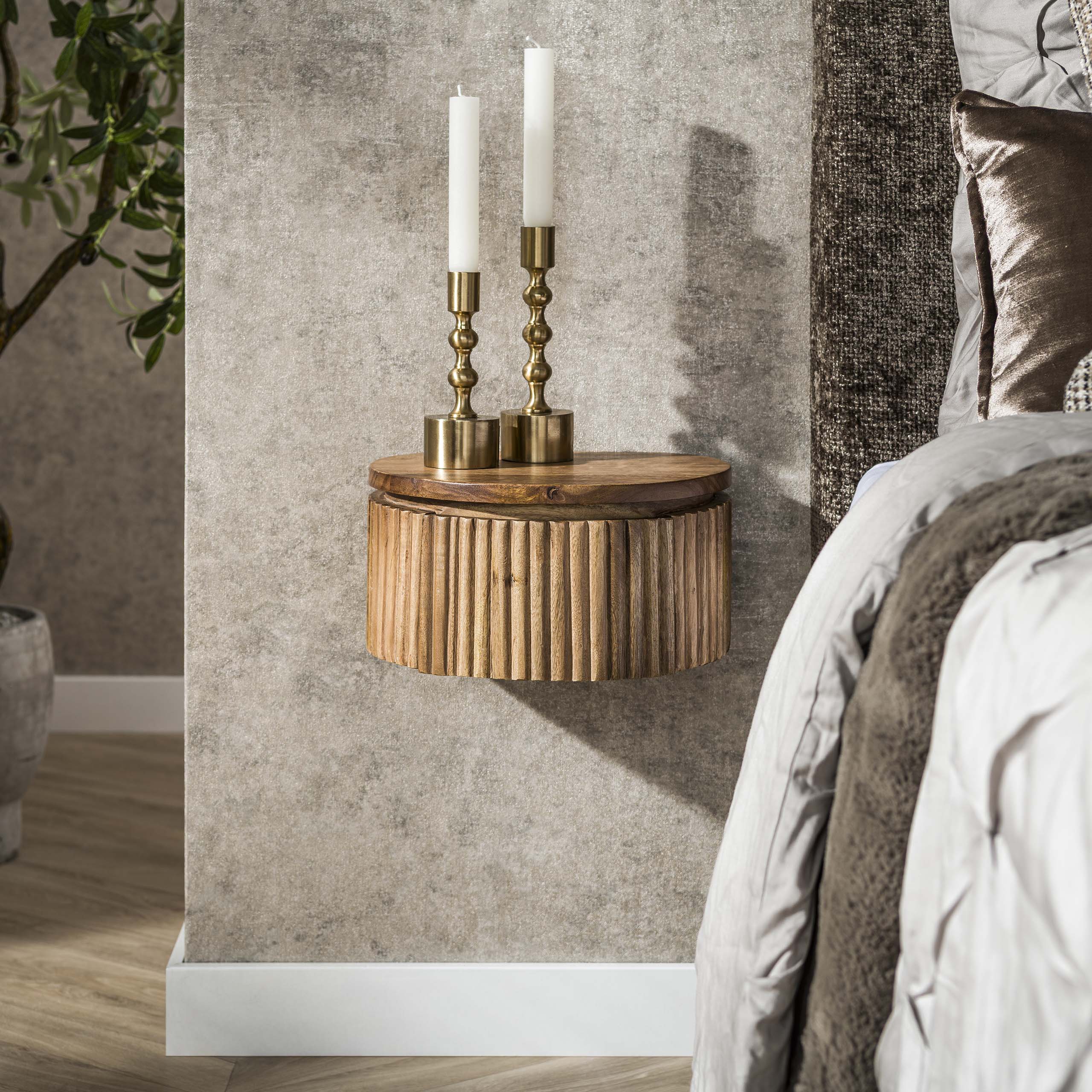 Wave XS Bedside Table round floating 1 drawer / Solid mango sand - Zijlstra