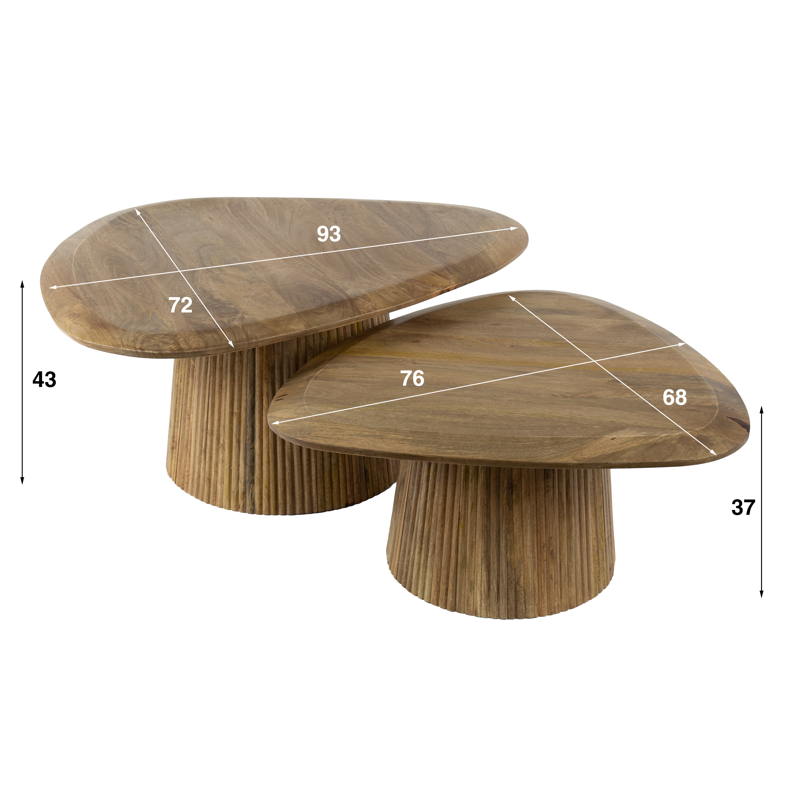 Couchtisch-Set Wave dreieckig (2-teilig) aus massivem Mangoholz Sand (Massiv Mango Sand) - Emmo Design