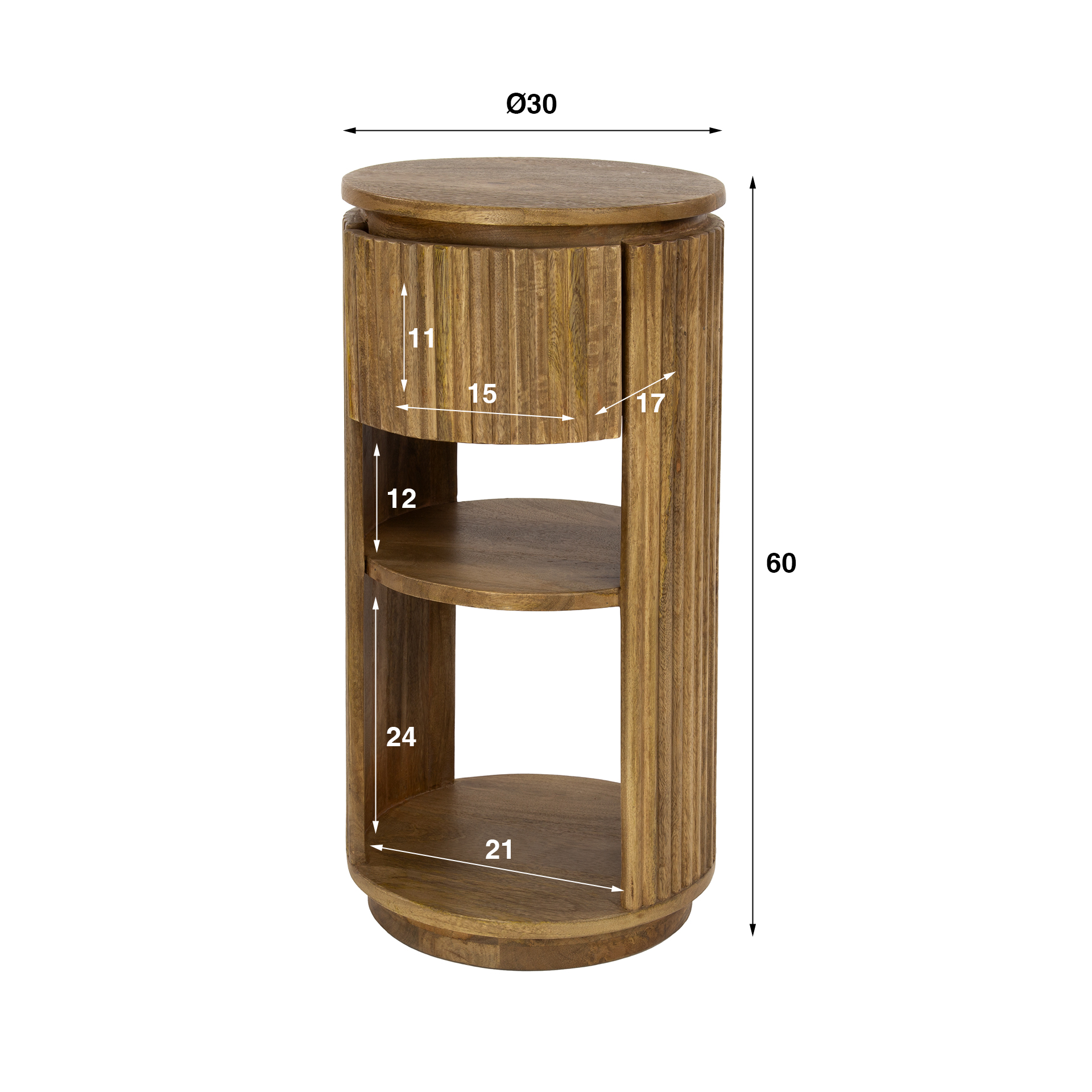 Nachttisch Wave XS rond 1 Schublade aus massivem Mangoholz Sand (Massiv Mango Sand) - Emmo Design