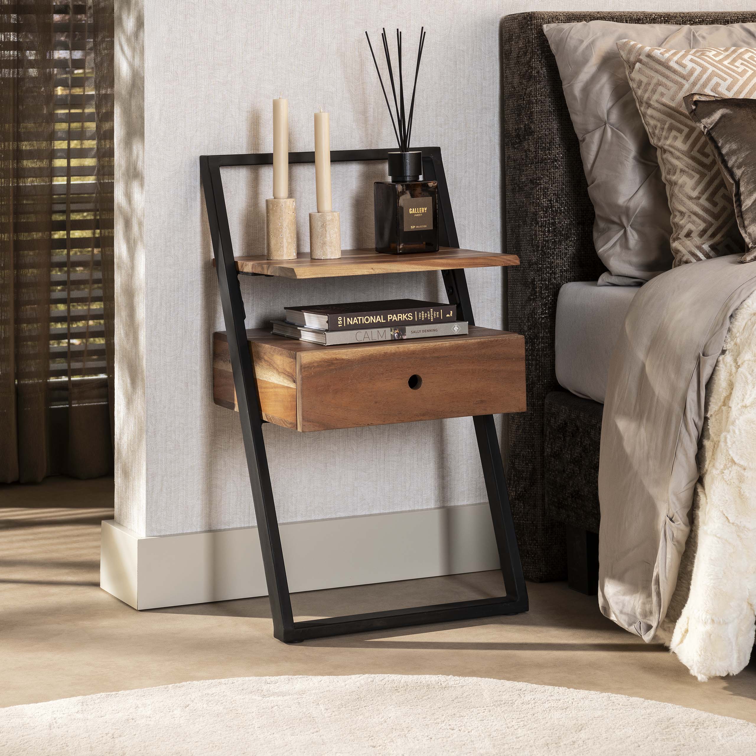 Bedside Table Lean 1 drawer / Solid acacia - Zijlstra