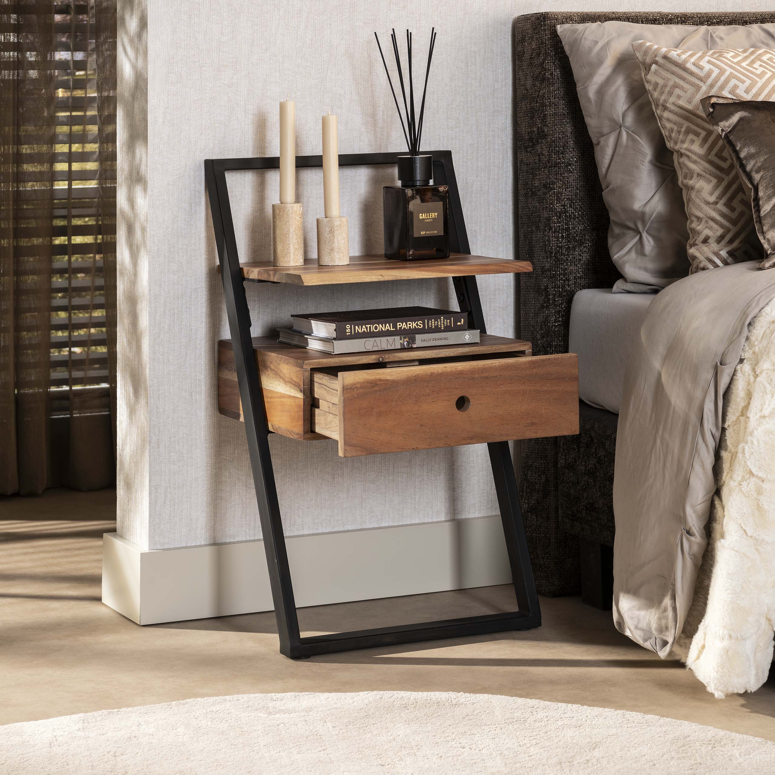Nachttisch Lean 1 Schublade aus massivem Akazienholz (Massiv acacia) - Emmo Design