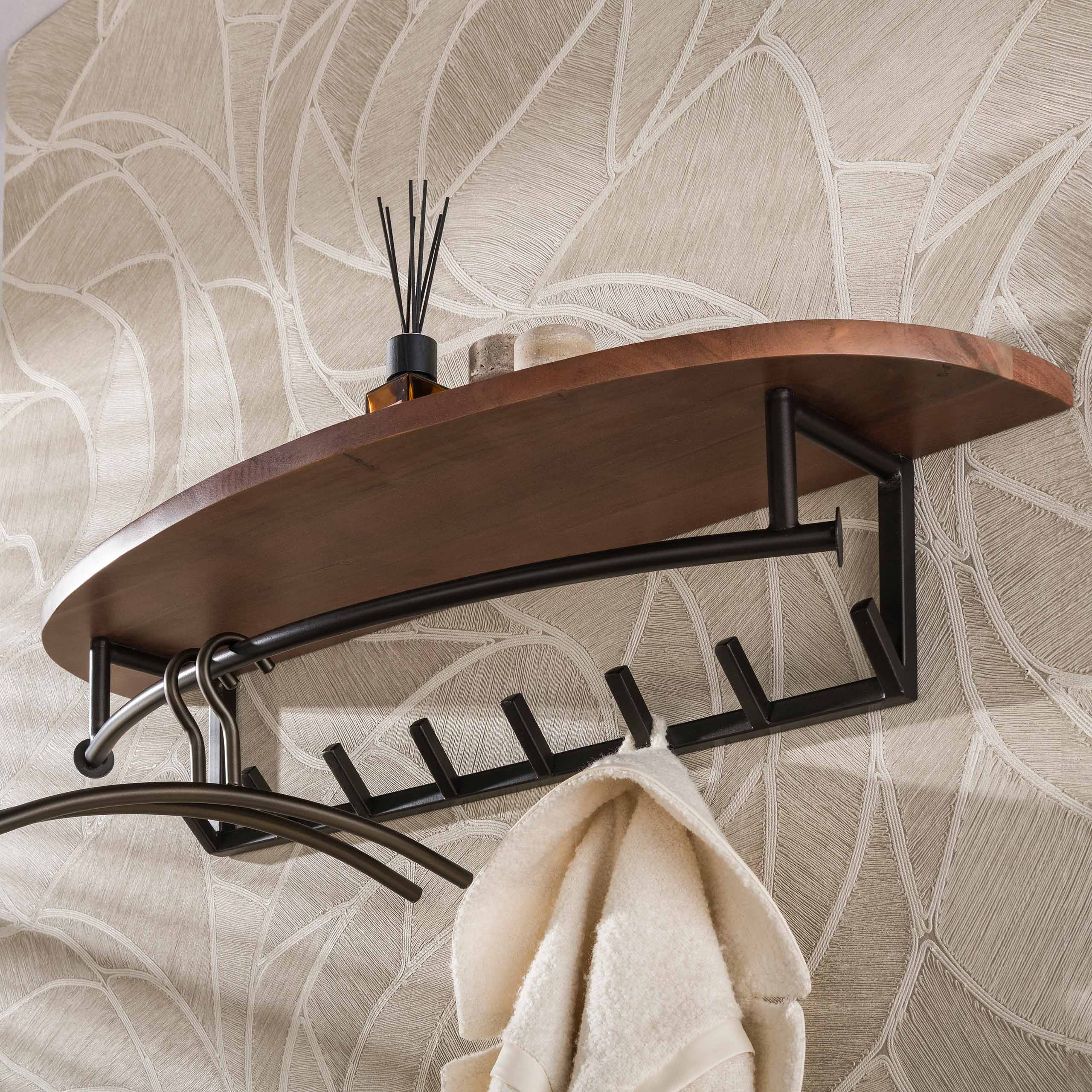 Garderobe Round Kleiderstange und Hutablage 8 Haken aus massivem Akazienholz Braun (Massiv acacia Braun) - Emmo Design