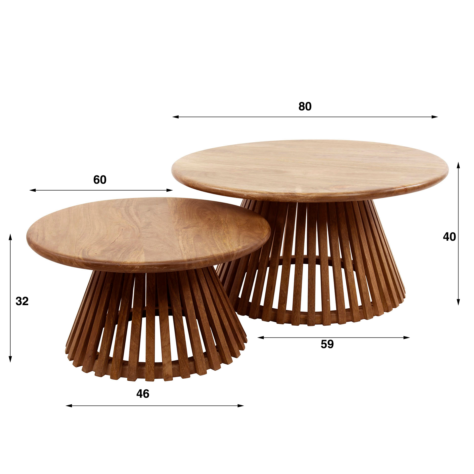 Couchtisch-Set Tweak Cone (2-teilig) aus massivem Mangoholz Sand (Massiv Mango Sand) - Emmo Design