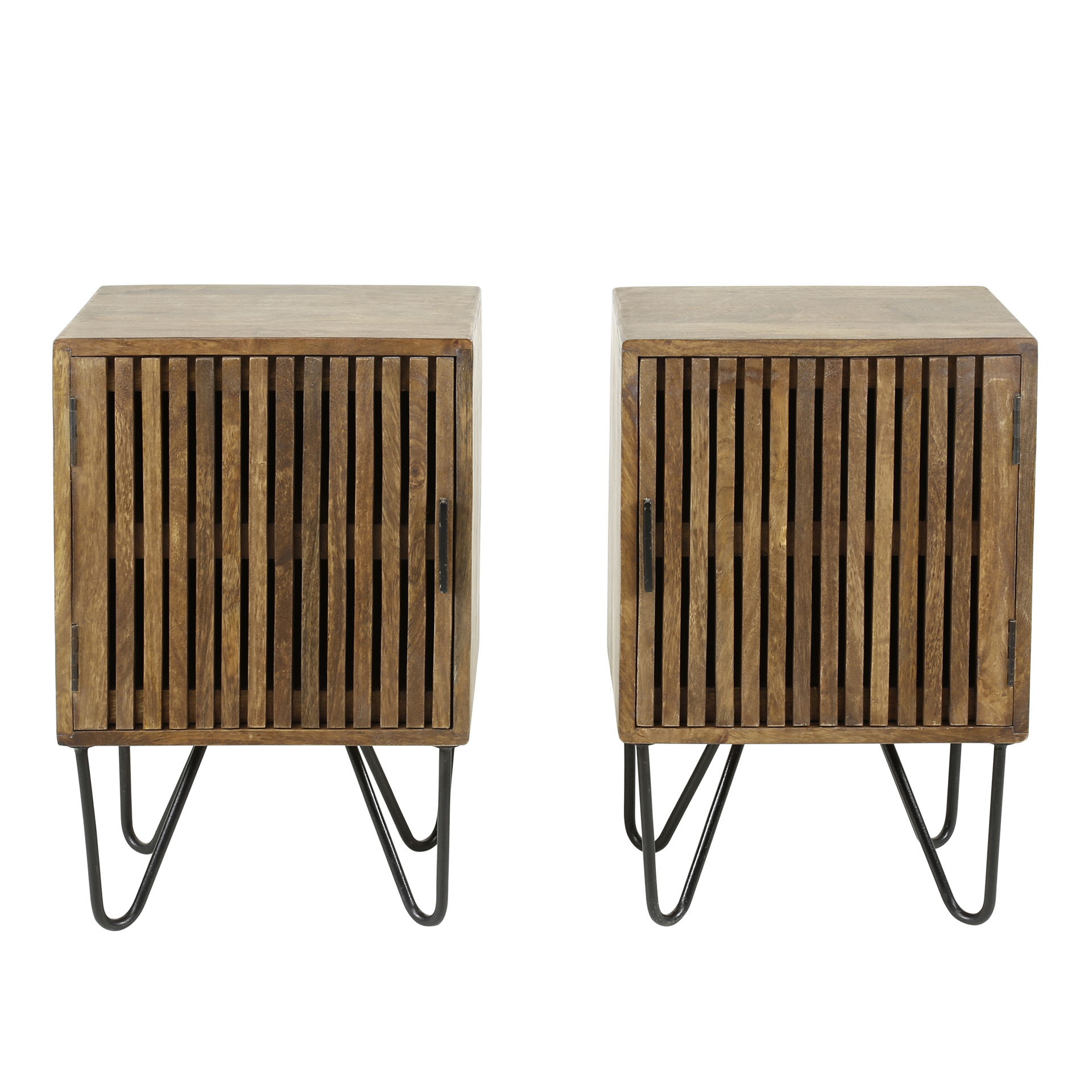 Mesita de noche Tweak 1 puerta, set de 2 / Madera maciza de mango arena - Zijlstra