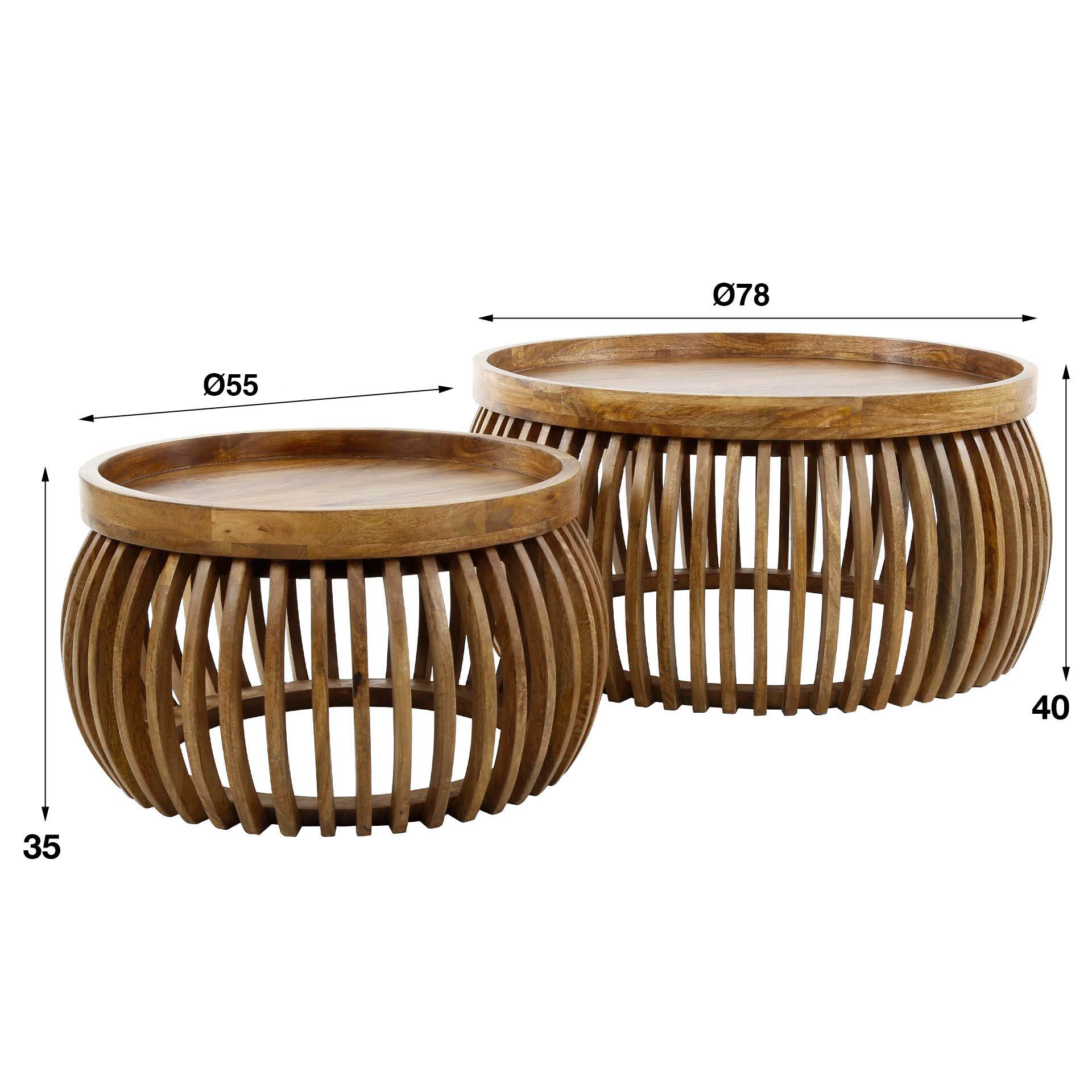Mesa de centro Tweak Curve, set de 2 / Madera maciza de mango arena - Zijlstra