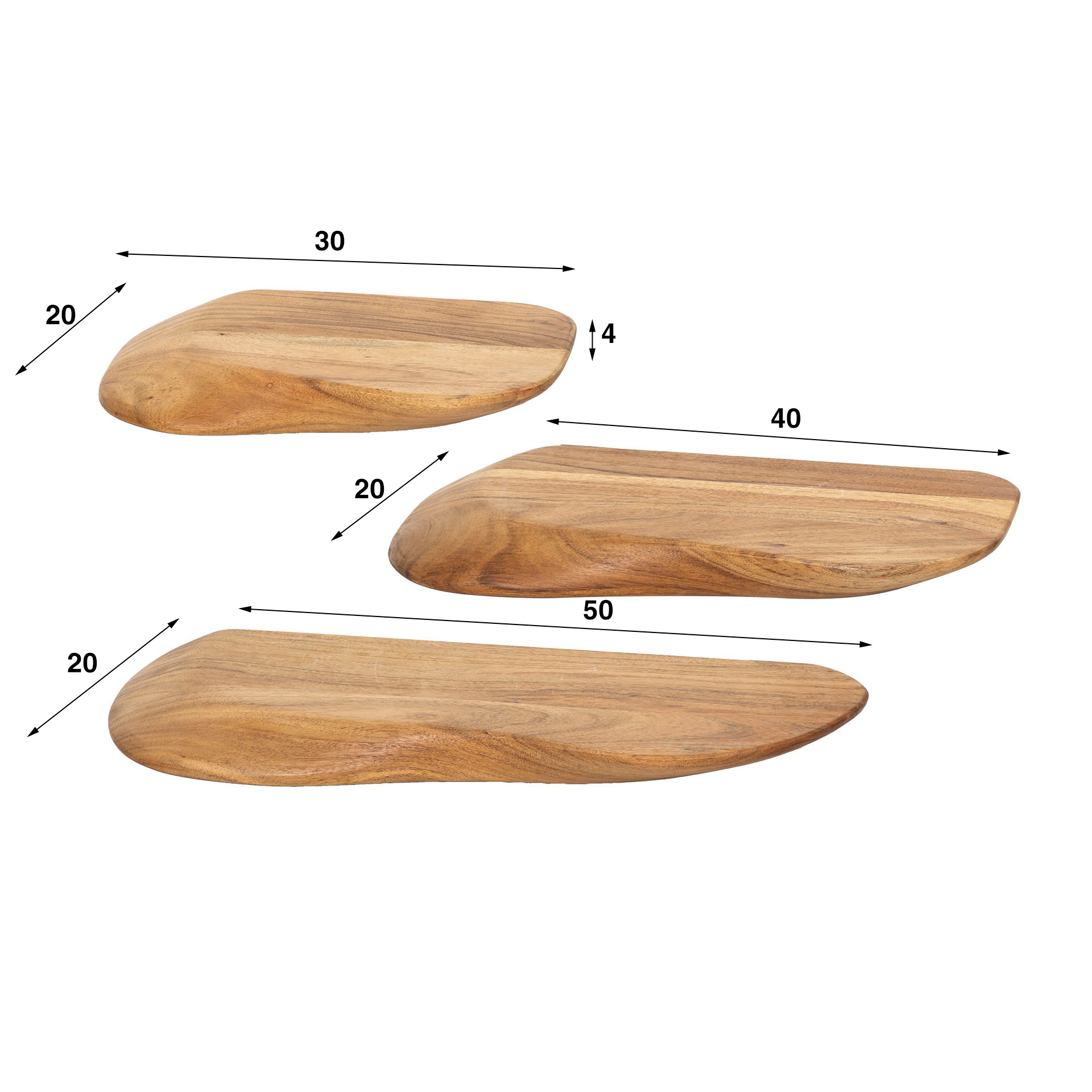 Estante de pared Organic, set de 3 / Acacia maciza - Zijlstra